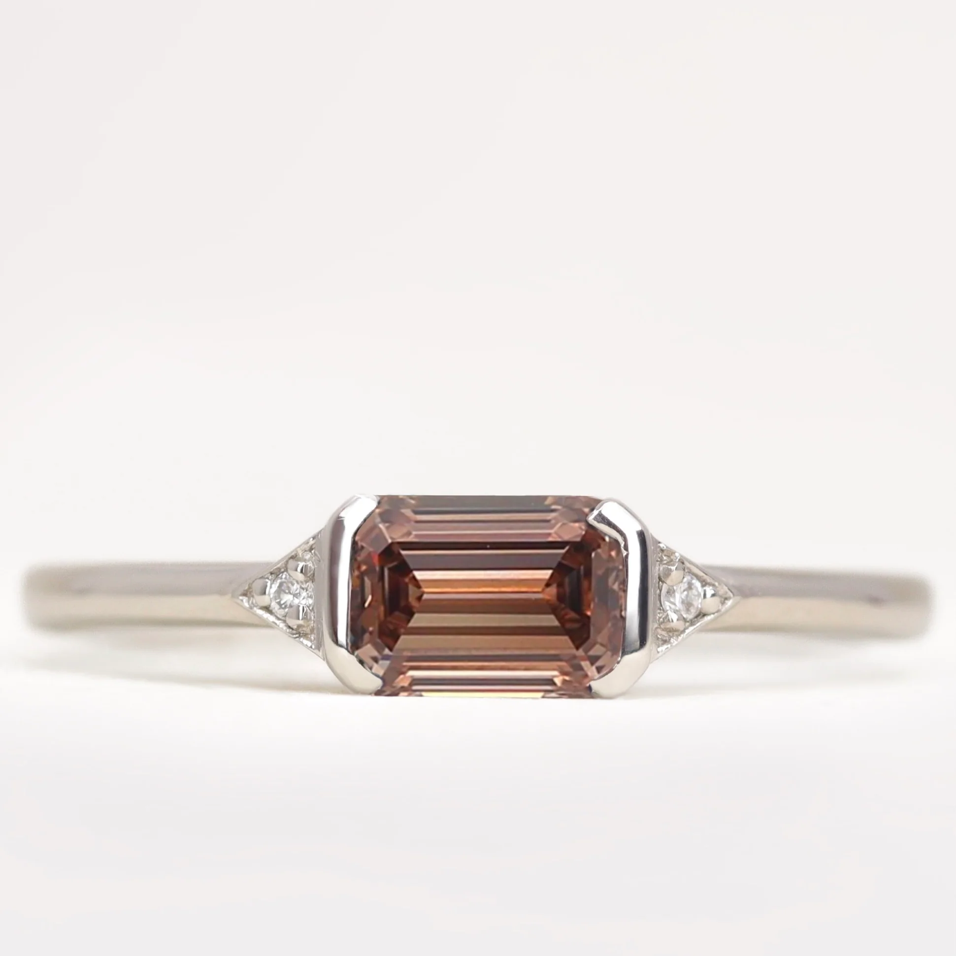 Hattie - Emerald Cut Coloured Lab Grown Diamond Art Deco Trilogy Custom Engagement Ring - Image 5