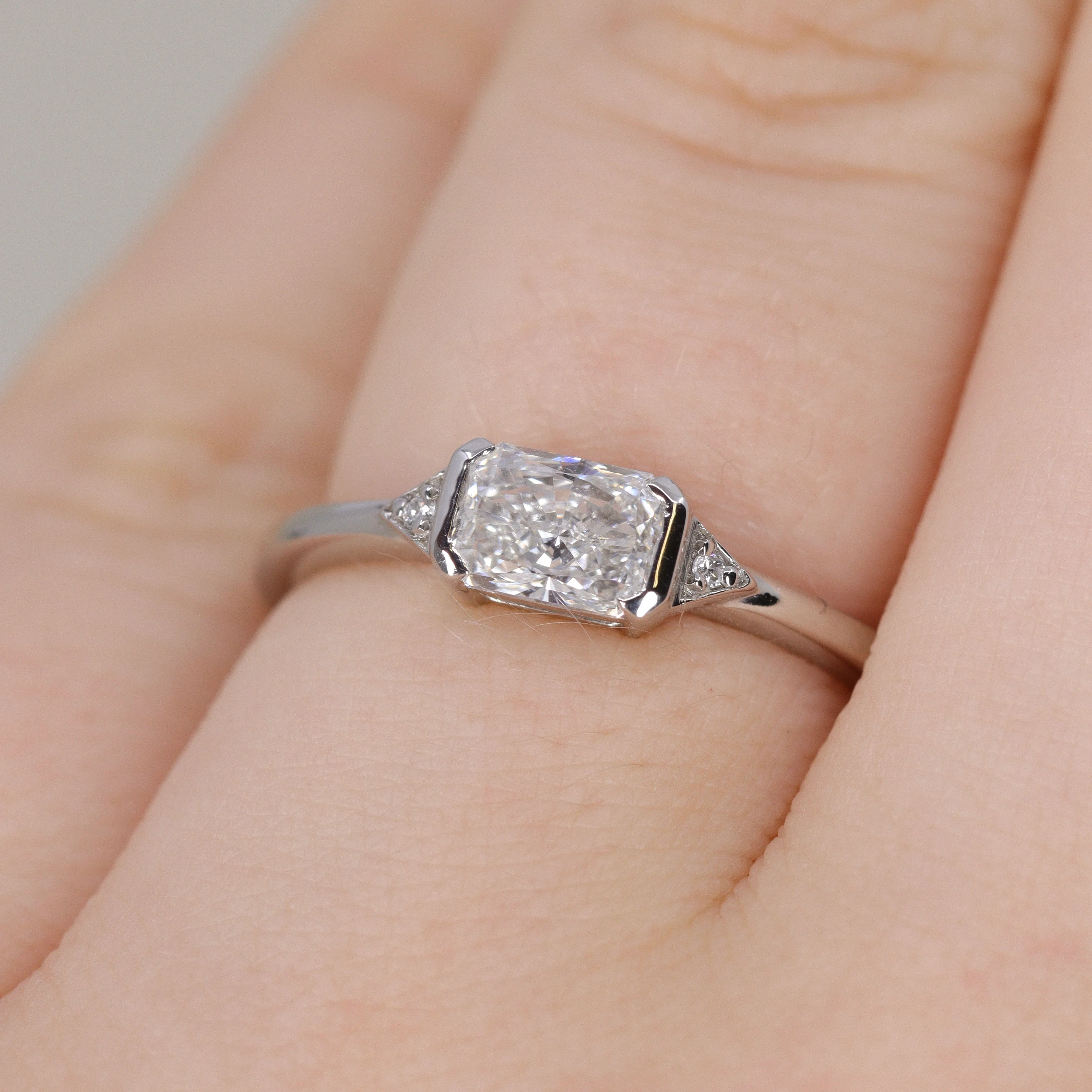 Hattie - Radiant Cut Lab Grown Diamond Art Deco Trilogy Made-to-Order Engagement Ring - Image 3