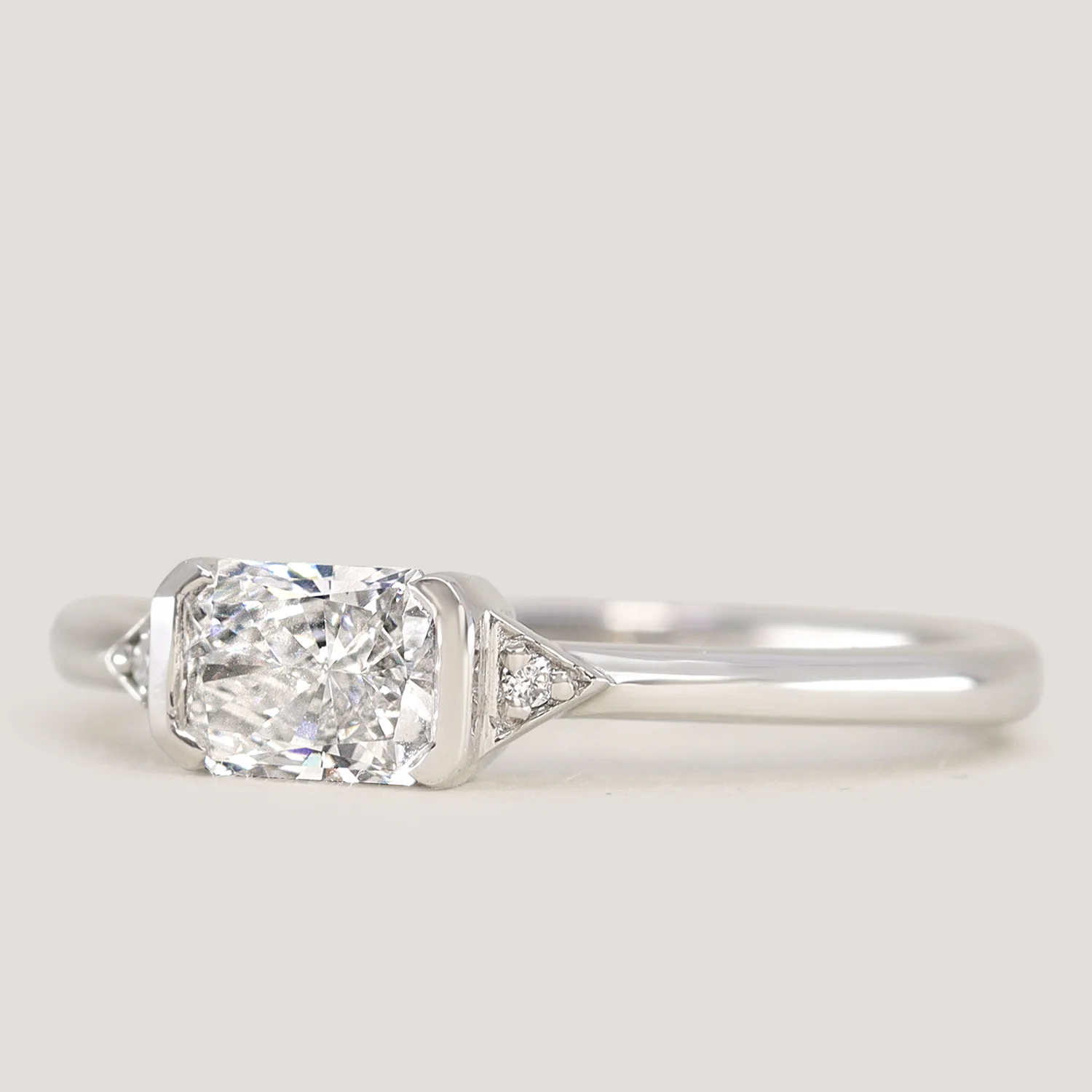 Hattie - Radiant Cut Lab Grown Diamond Art Deco Trilogy Made-to-Order Engagement Ring - Image 4
