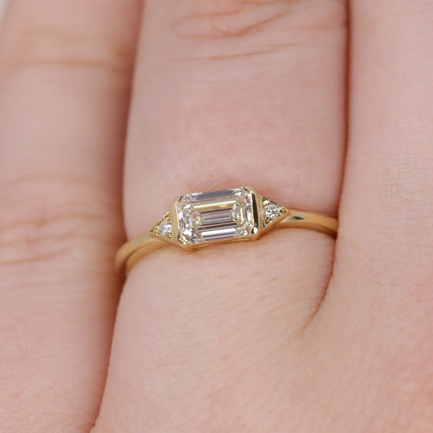 Hattie - Radiant Cut Lab Grown Diamond Art Deco Trilogy Made-to-Order Engagement Ring - Image 5