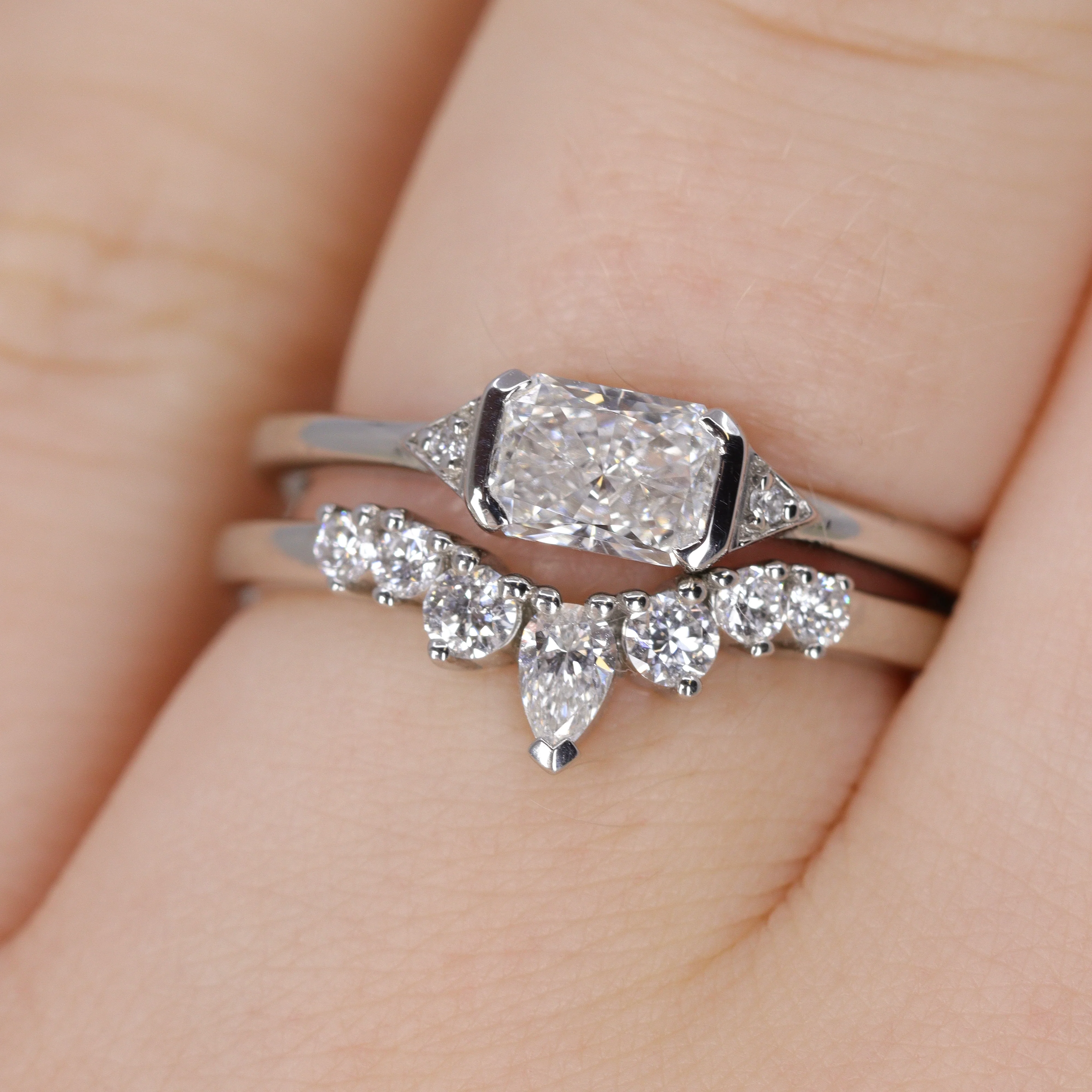 Hattie - Radiant Cut Lab Grown Diamond Art Deco Trilogy Made-to-Order Engagement Ring - Image 7