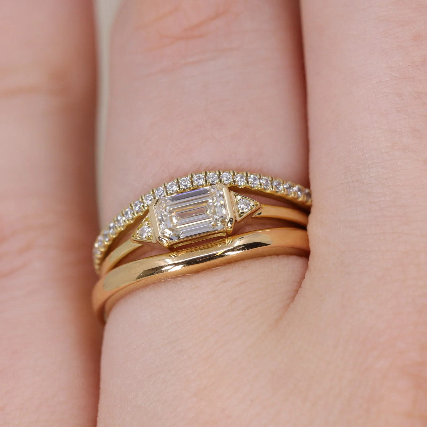 Hattie - Radiant Cut Lab Grown Diamond Art Deco Trilogy Made-to-Order Engagement Ring - Image 8