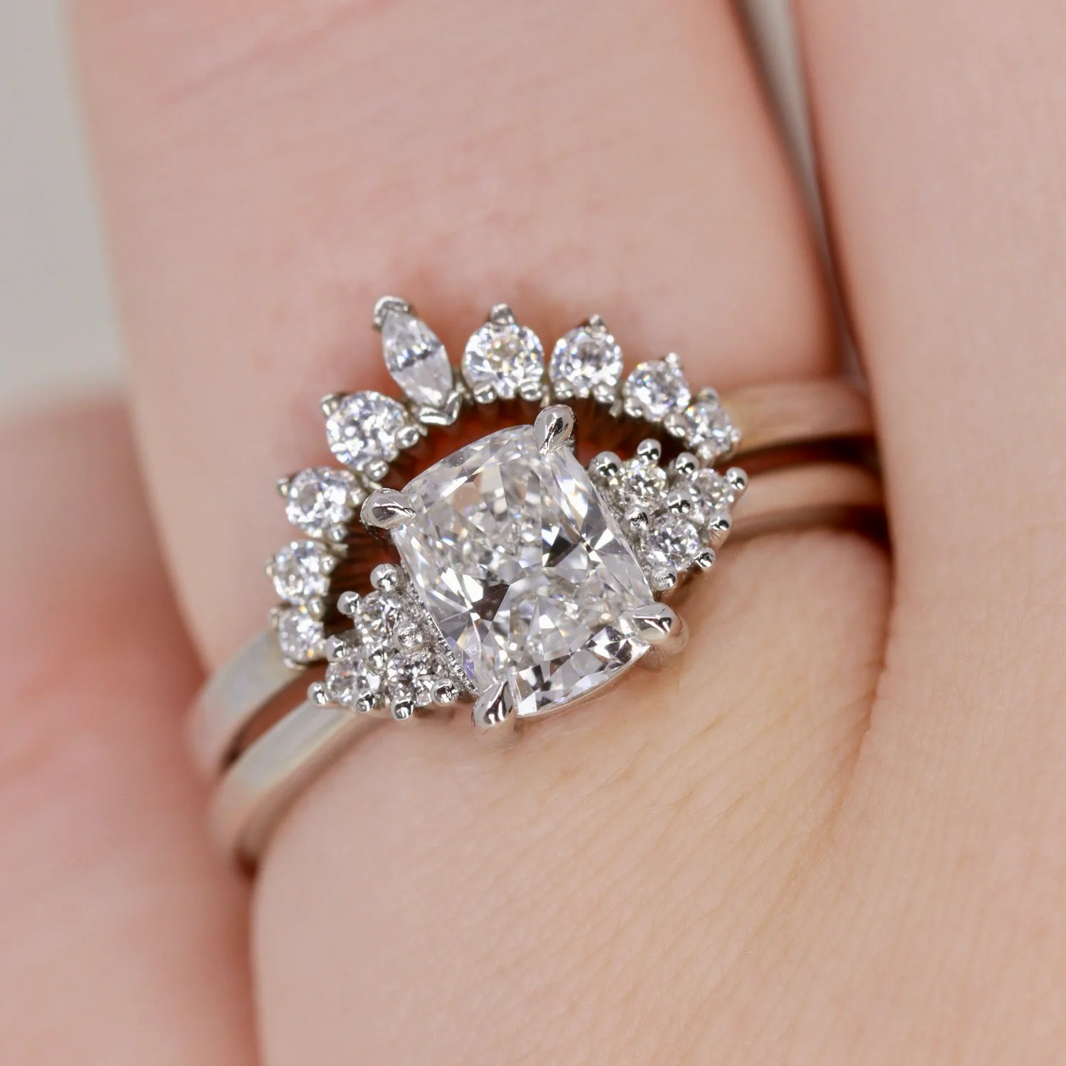 Henrietta - Cushion Cut Lab Grown Diamond Cluster Engagement Ring - Ready-to-Wear - Image 4