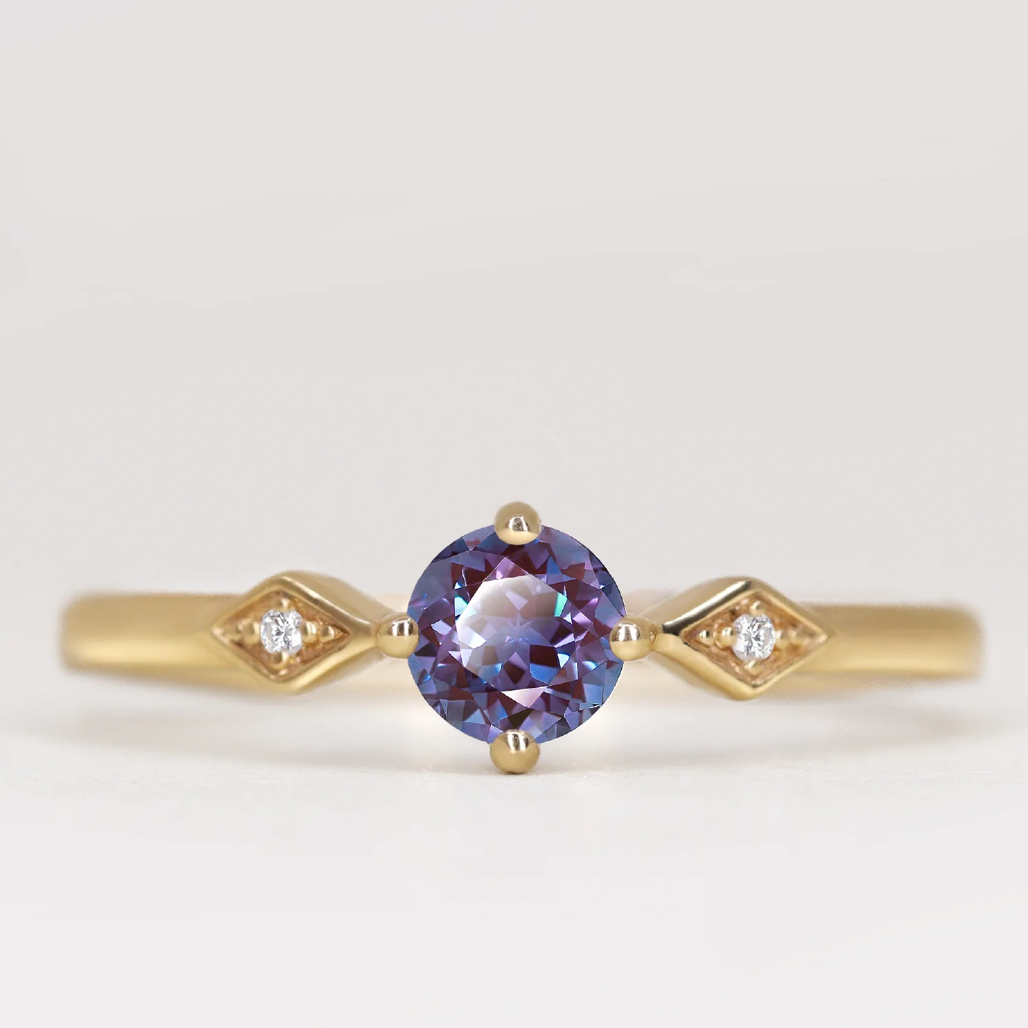Hollie - Round Cut Lab Grown Alexandrite Art Deco Trilogy Made-to-Order Engagement Ring - Image 3