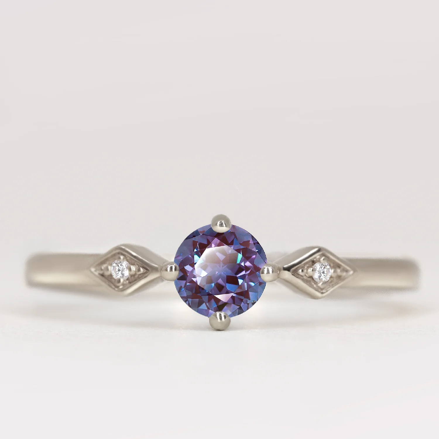 Hollie - Round Cut Lab Grown Alexandrite Art Deco Trilogy Made-to-Order Engagement Ring - Image 5