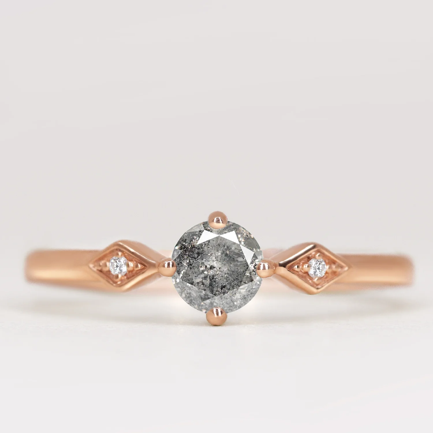 Hollie - Round Salt and Pepper Diamond Art Deco Trilogy Made-to-Order Engagement Ring - Image 3