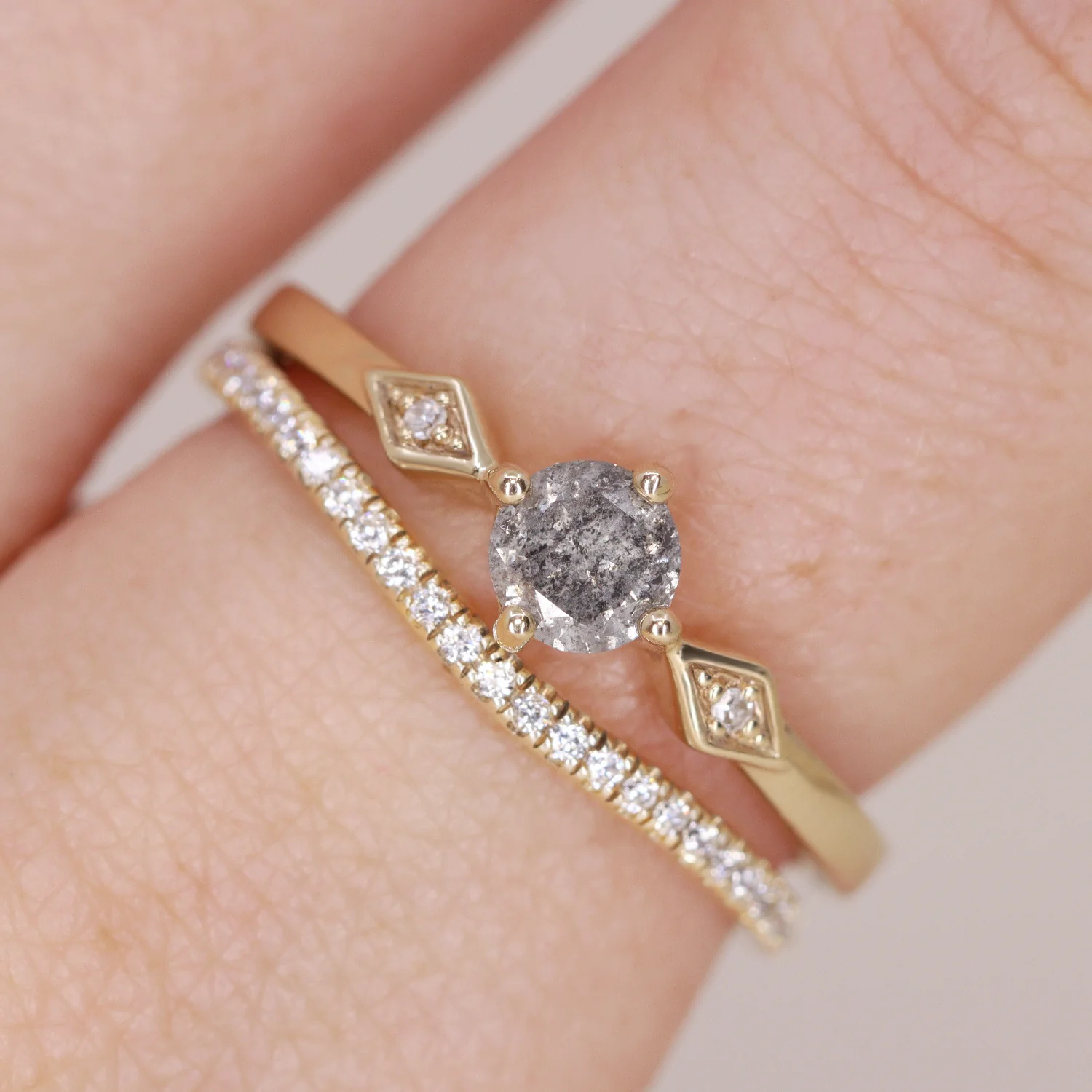 Hollie - Round Salt and Pepper Diamond Art Deco Trilogy Made-to-Order Engagement Ring - Image 5