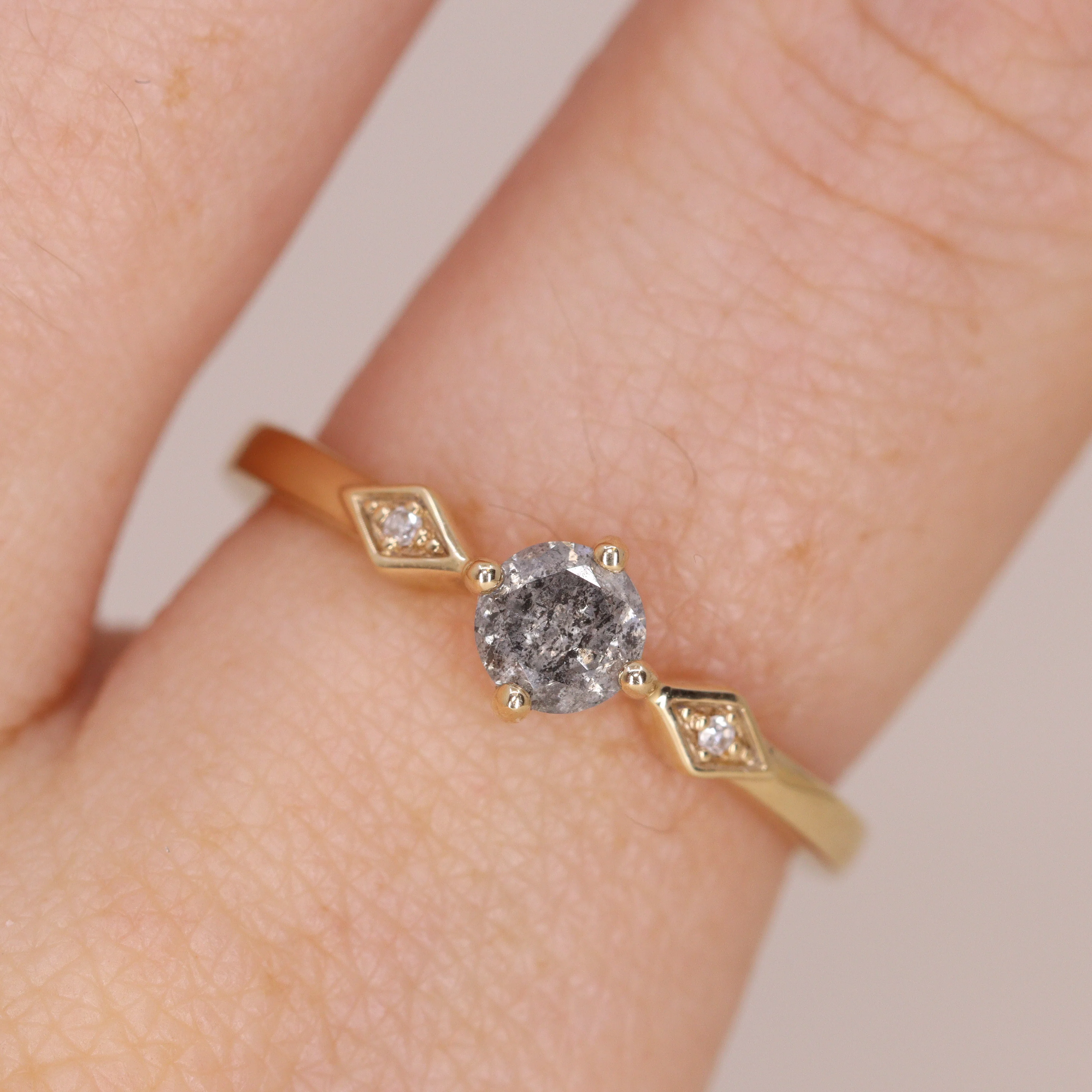 Hollie - Round Salt and Pepper Diamond Art Deco Trilogy Made-to-Order Engagement Ring - Image 6