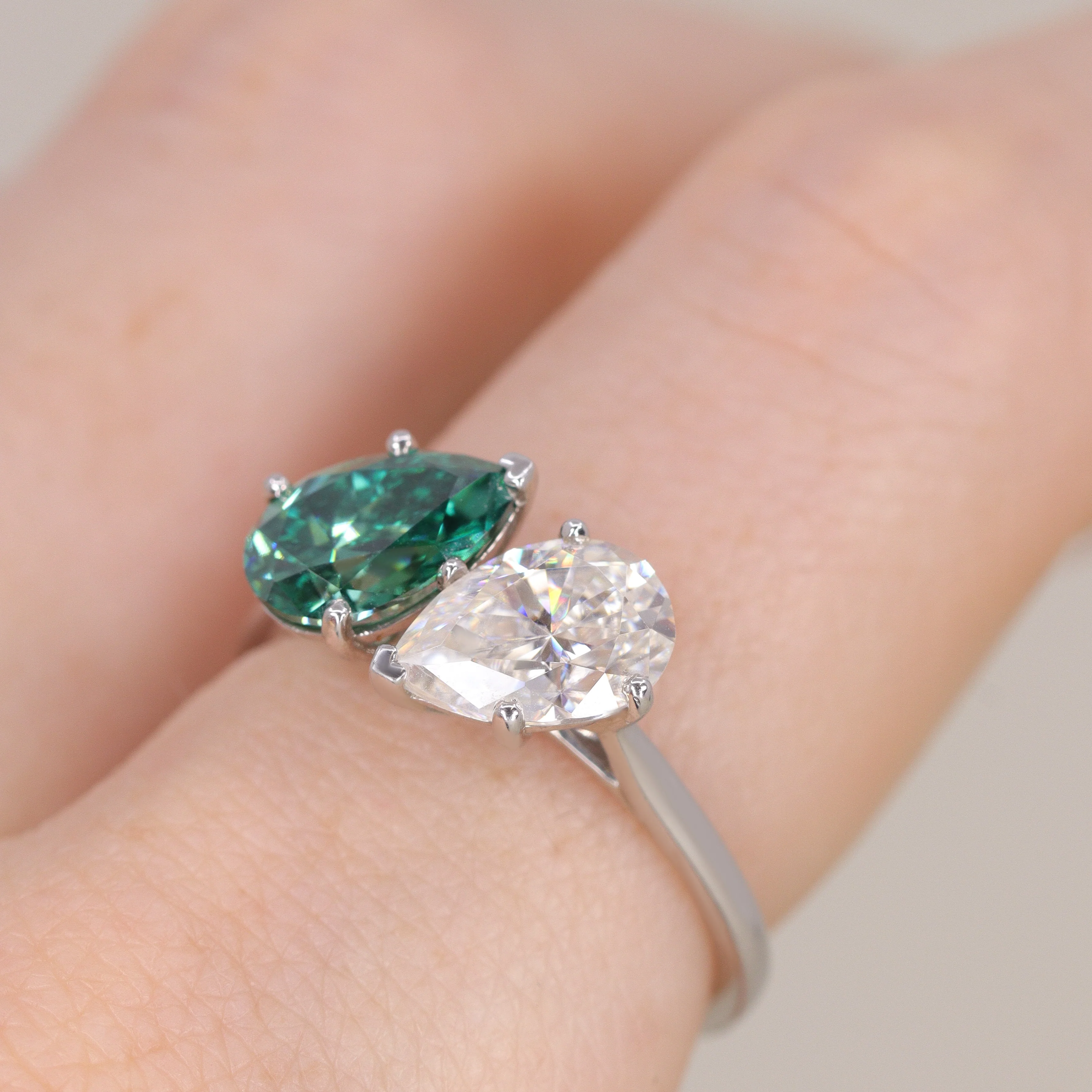 Juno - Pear Cut Teal Sapphire and Lab Grown Diamond Toi et Moi Custom Engagement Ring - Image 3