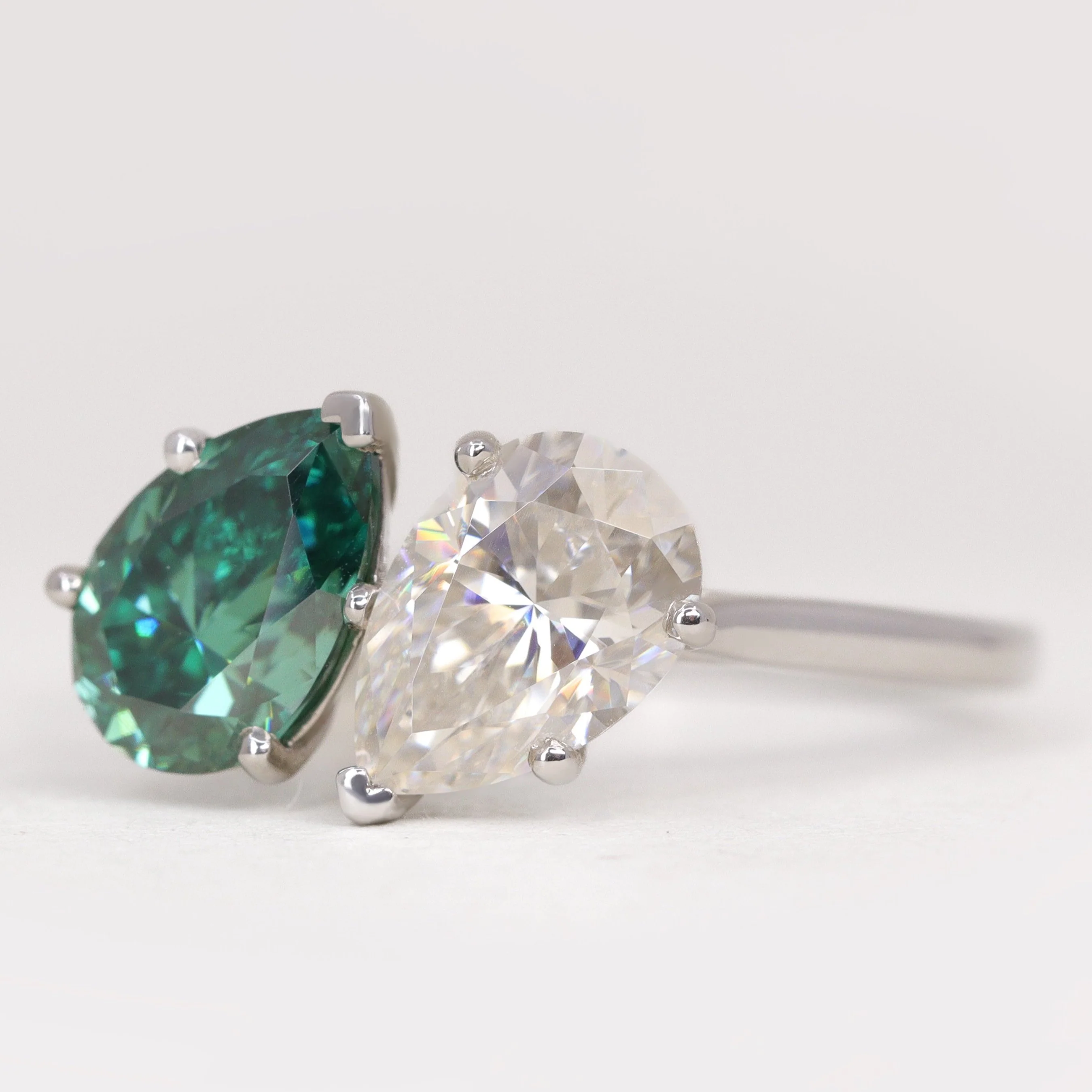 Juno - Pear Cut Teal Sapphire and Lab Grown Diamond Toi et Moi Custom Engagement Ring - Image 4