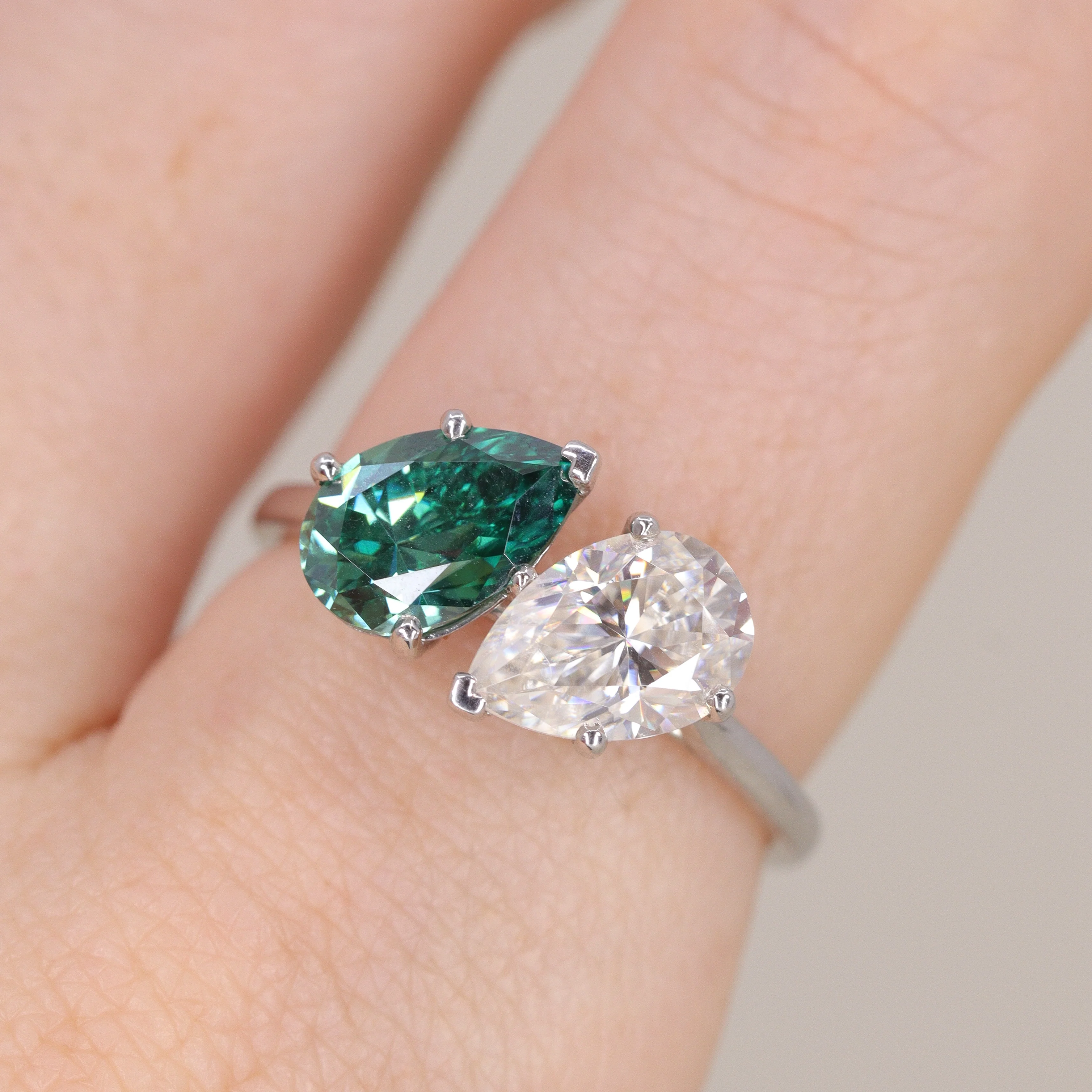 Juno - Pear Cut Teal Sapphire and Lab Grown Diamond Toi et Moi Custom Engagement Ring - Image 7