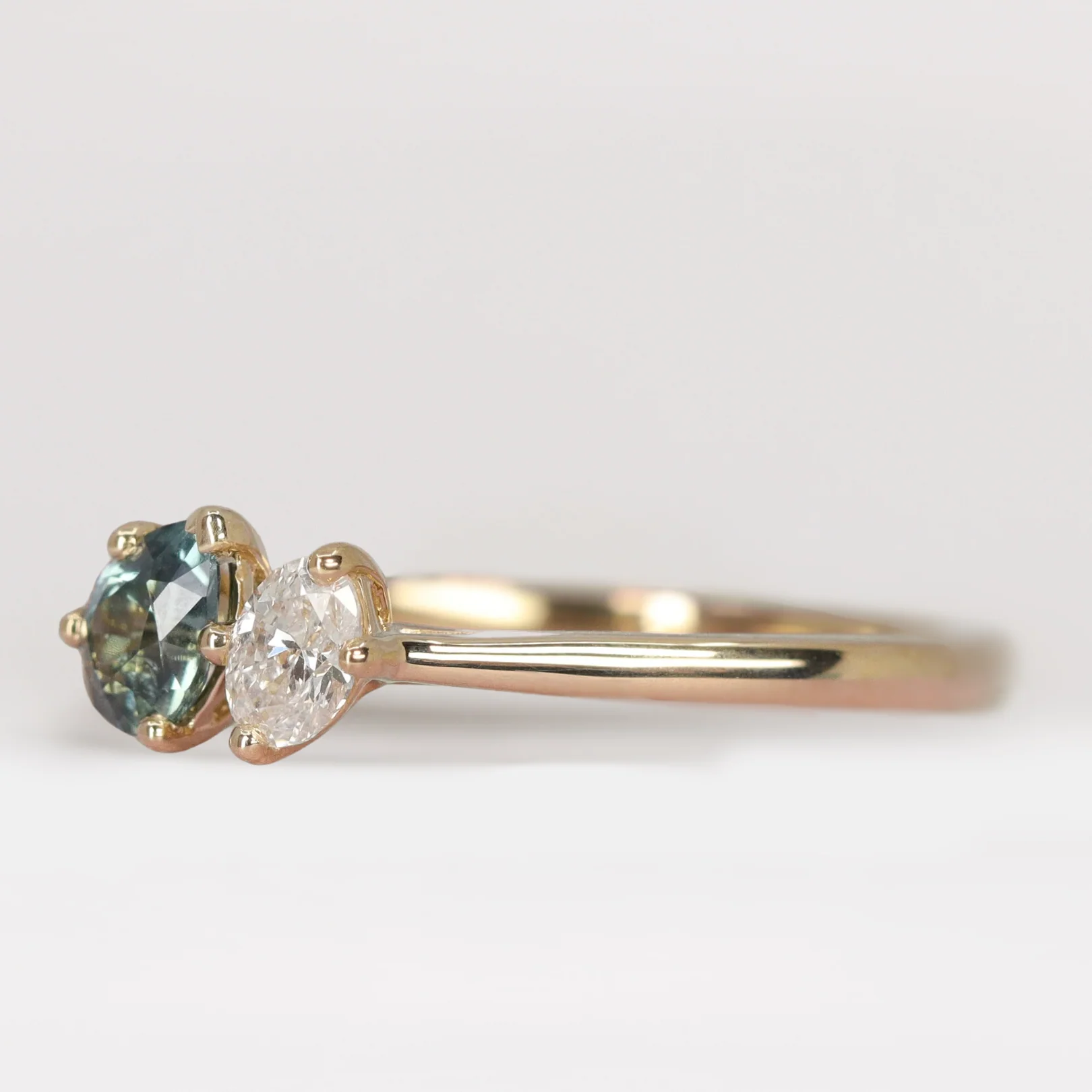 Juno - Pear Cut Teal Sapphire and Oval Diamond Toi et Moi Custom Engagement Ring - Image 3