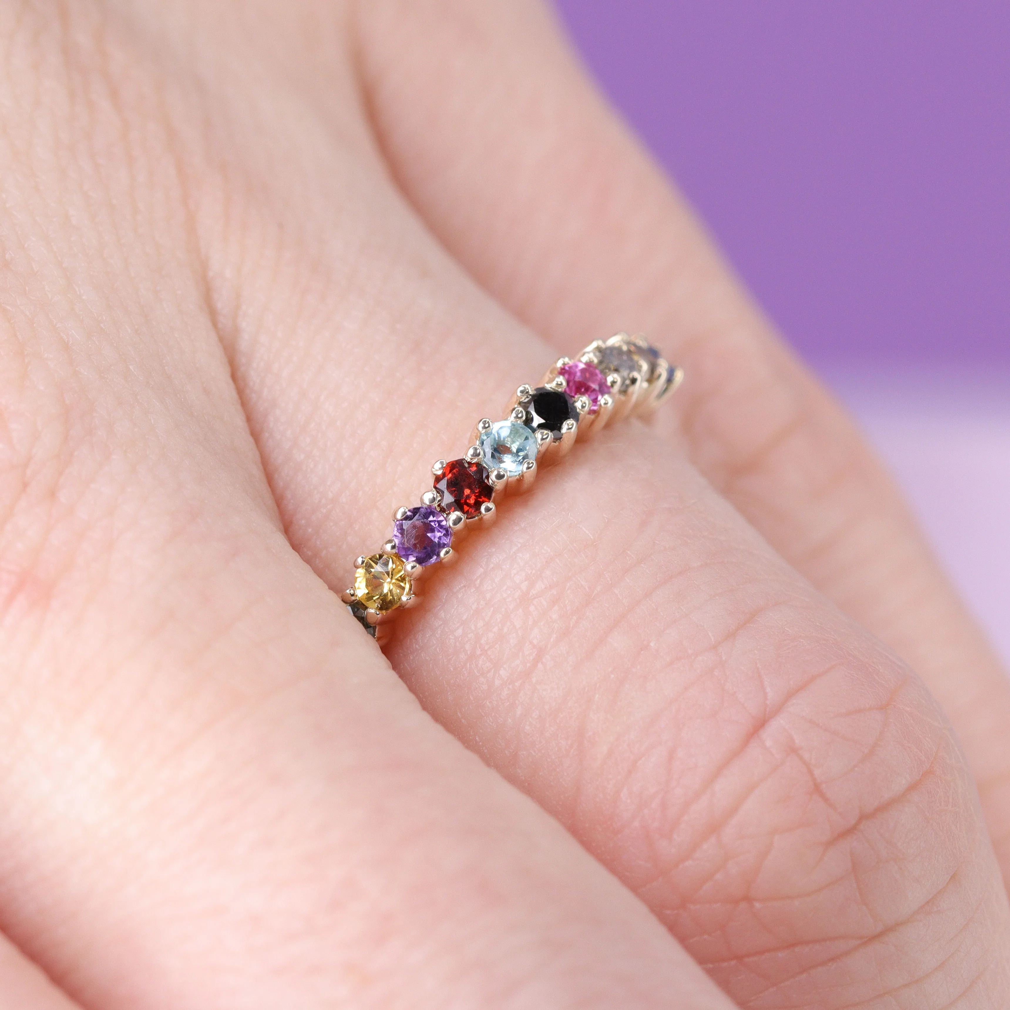 Karma - Coloured Gemstone Half Eternity Wedding Band - Made-to-Order - Image 3