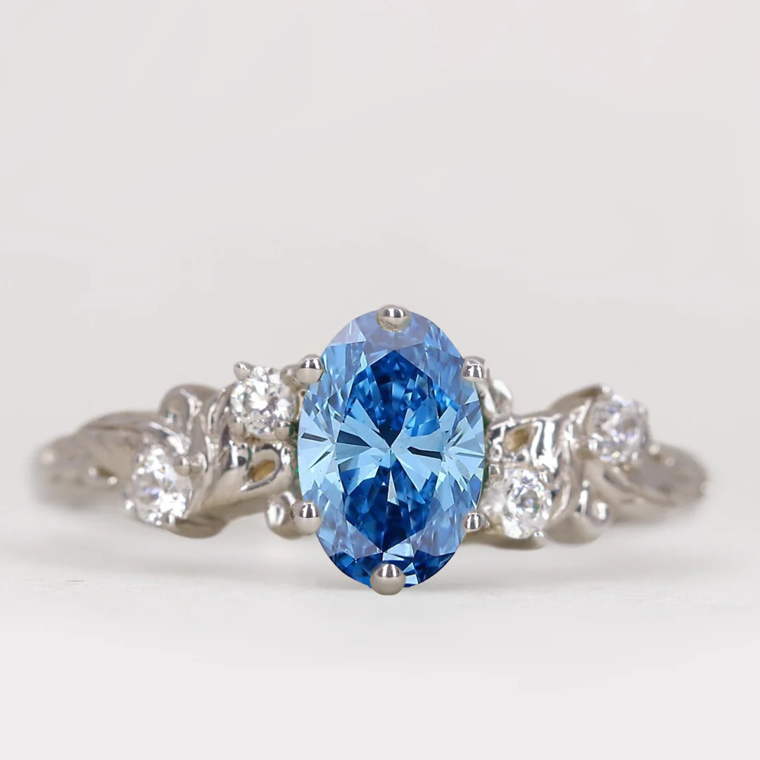 Laurel - Oval Cut Coloured Lab Grown Diamond Floral Custom Engagement Ring - Image 3