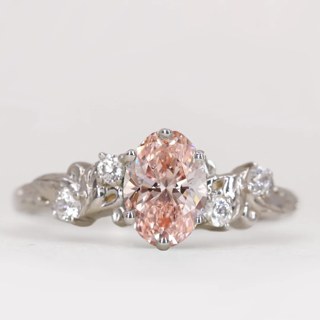 Laurel - Oval Cut Coloured Lab Grown Diamond Floral Custom Engagement Ring - Image 4