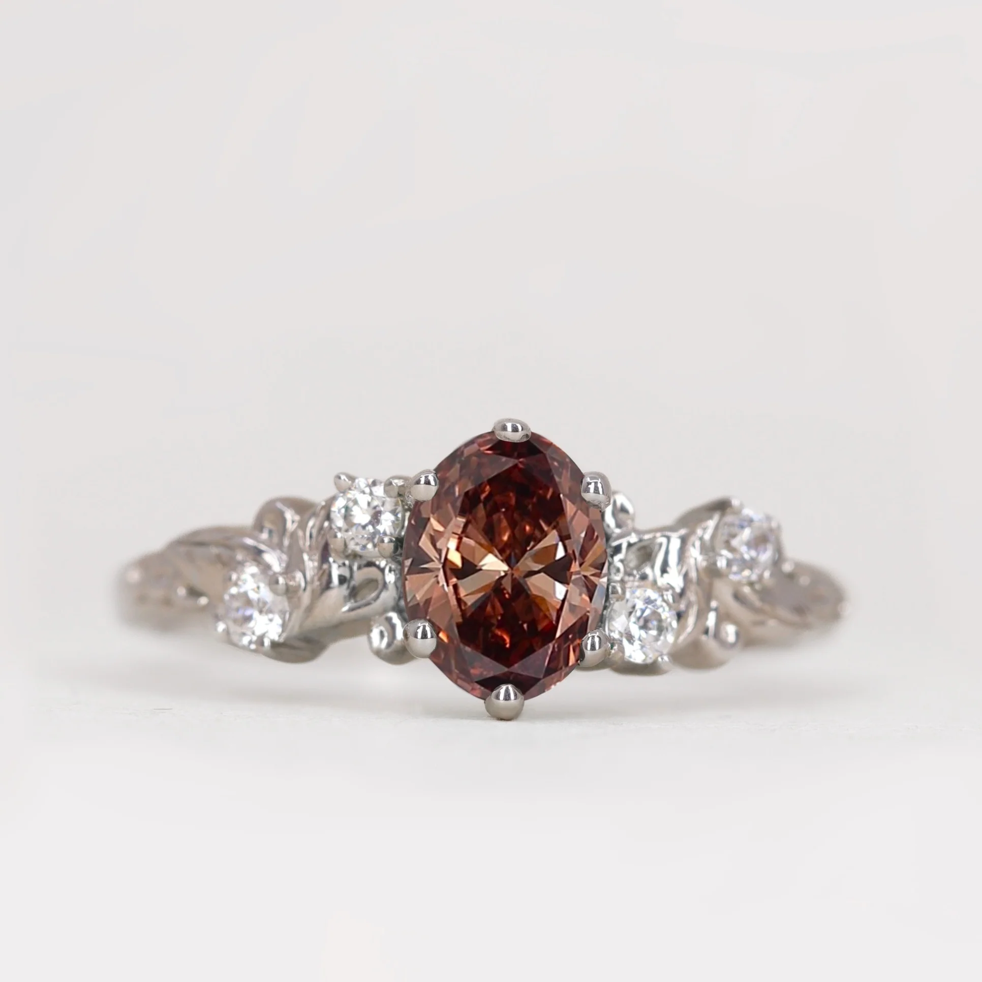 Laurel - Oval Cut Coloured Lab Grown Diamond Floral Custom Engagement Ring - Image 5