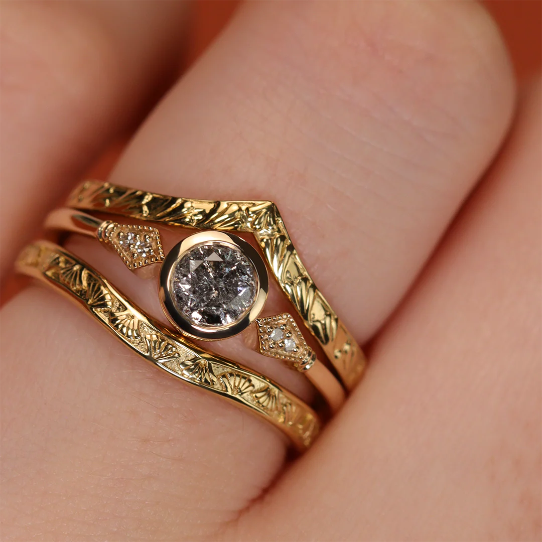 Lola - Round Brilliant Cut Salt and Pepper Diamond Art Deco Made-to-Order Engagement Ring - Image 3