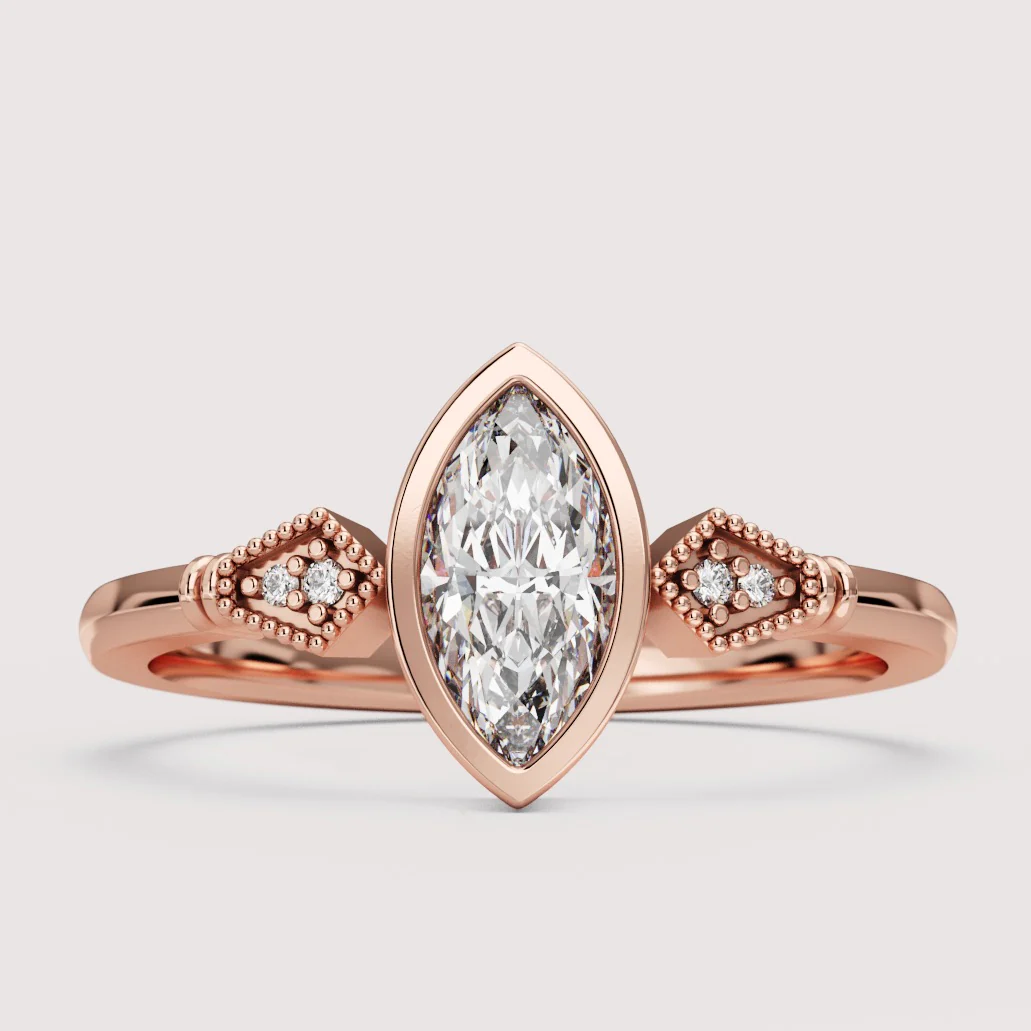 Lola - Marquise Cut Diamond Bezel Set Art Deco Build Your Own Engagement Ring - Image 3