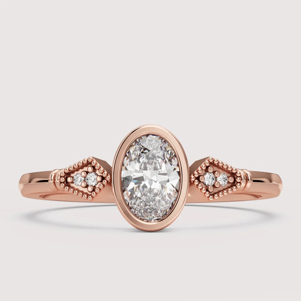 Lola - Oval Cut Diamond Bezel Set Art Deco Build Your Own Engagement Ring - Image 3