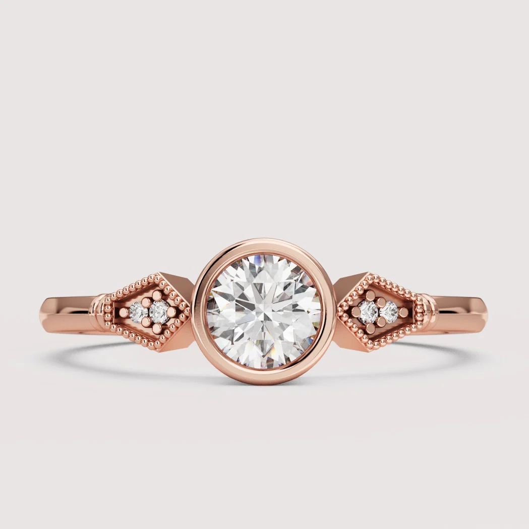 Lola - Round Brilliant Cut Diamond Bezel Set Art Deco Build Your Own Engagement Ring - Image 3