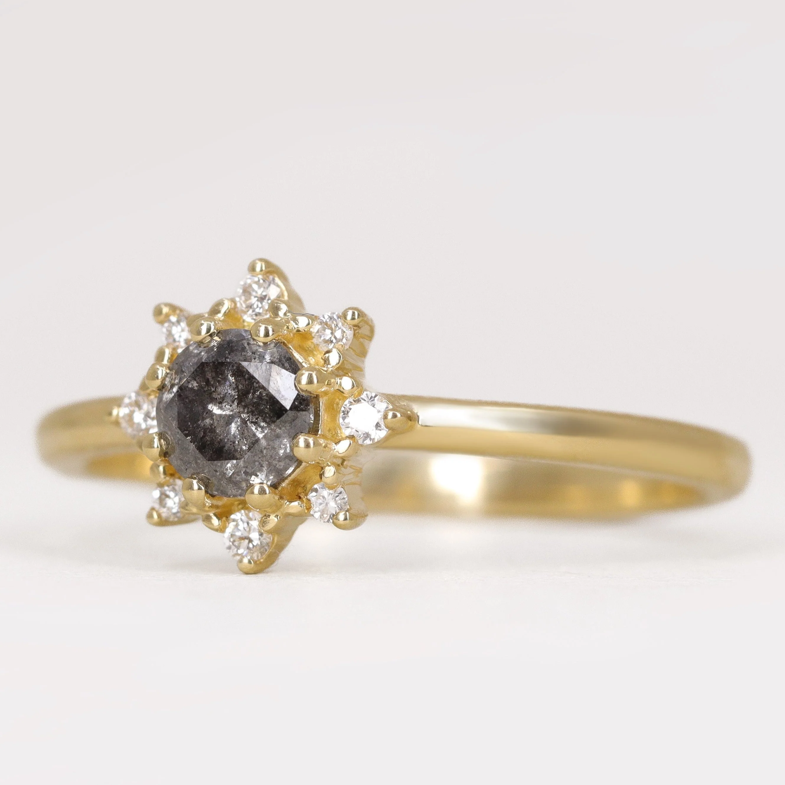 Mabel - Salt & Pepper Diamond Halo Engagement Ring - Ready-to-Wear - Image 3