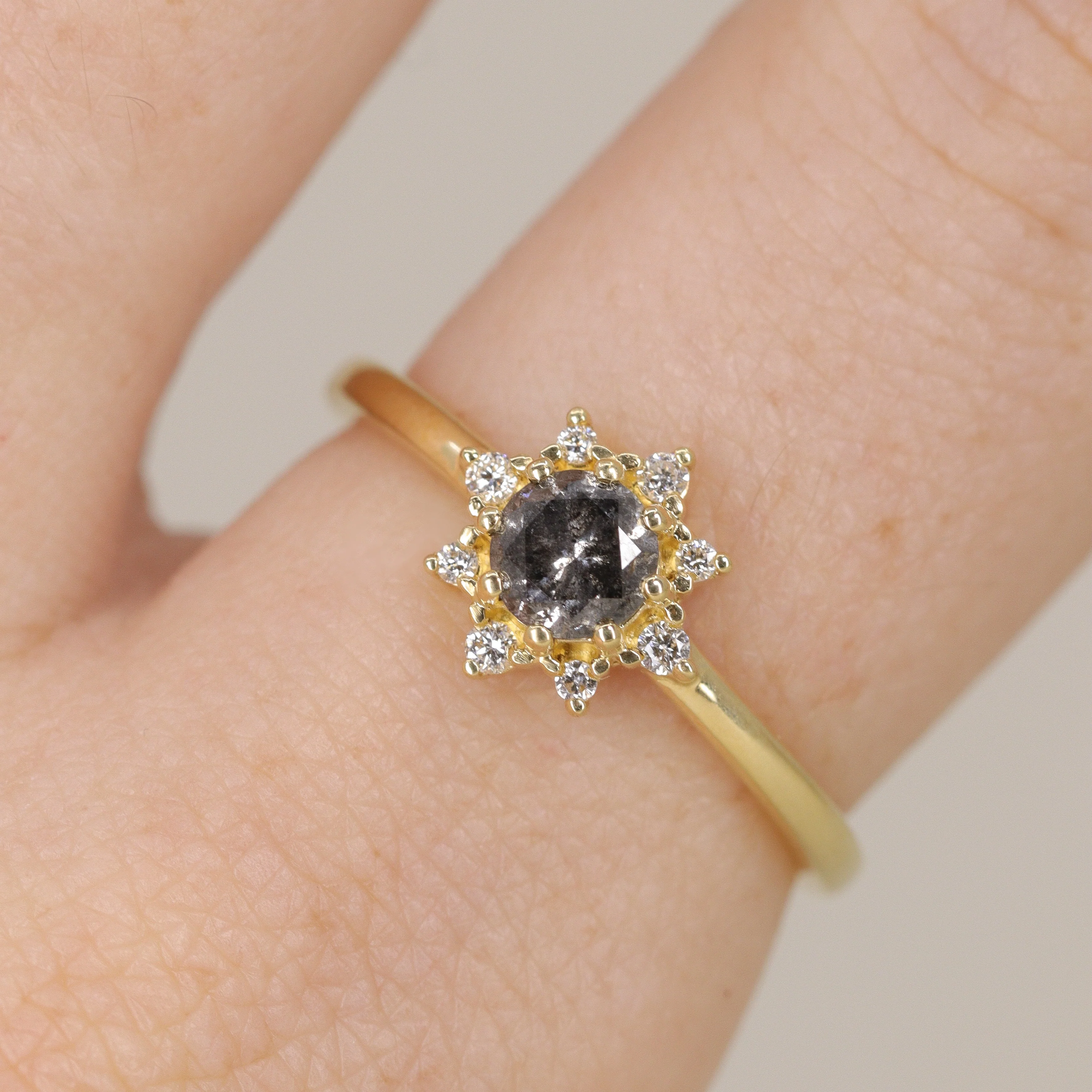 Mabel - Salt & Pepper Diamond Halo Engagement Ring - Ready-to-Wear - Image 4