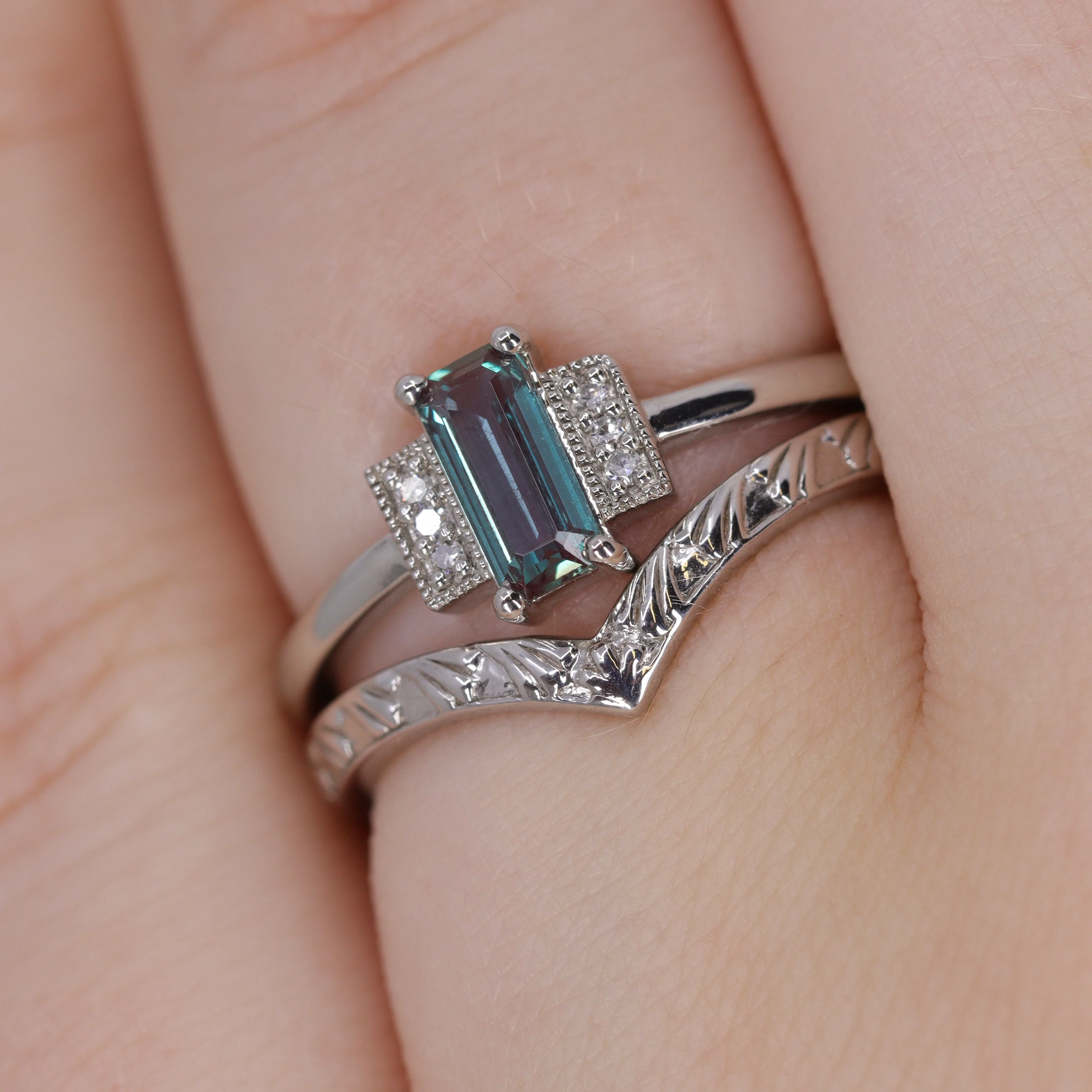 Madison - Art Deco Inspired Fan Design Wishbone Wedding Ring - Made-to-Order - Image 4