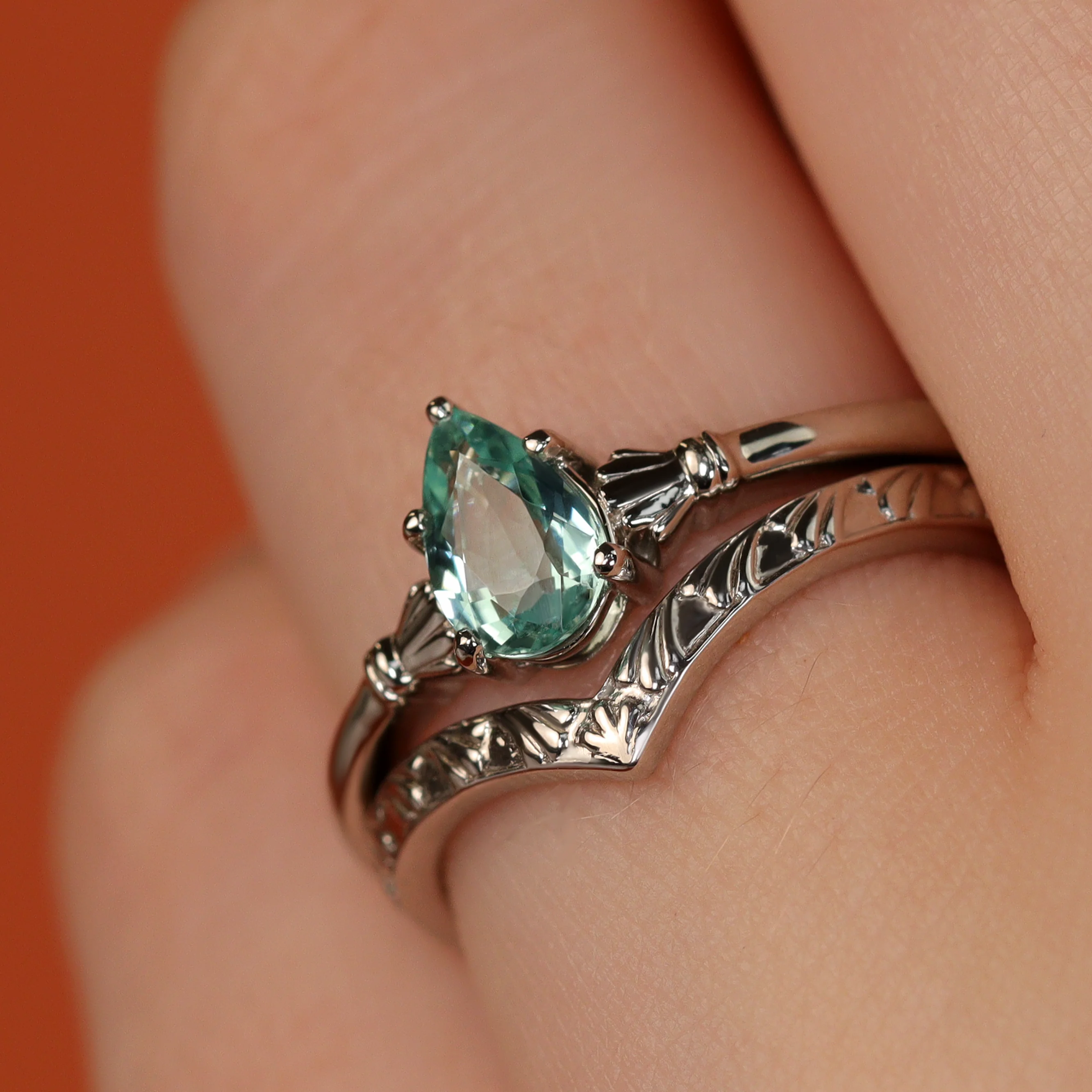 Madison - Art Deco Inspired Fan Design Wishbone Wedding Ring - Made-to-Order - Image 6