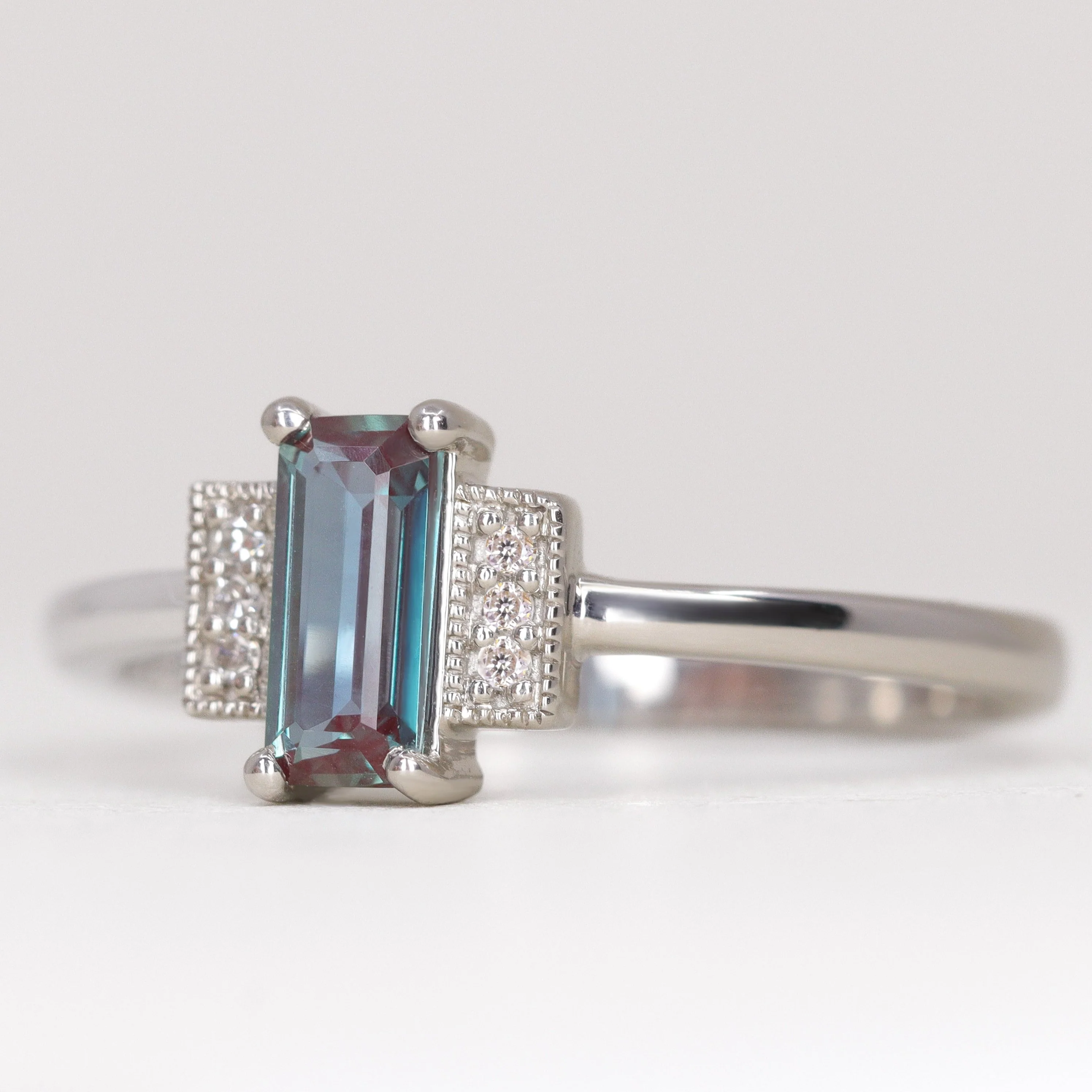 Marina - Emerald Cut Lab Grown Alexandrite Art Deco Custom Engagement Ring - Image 3