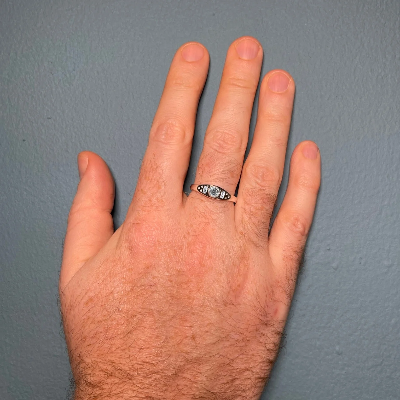 Max - Round Salt and Pepper Diamond Unisex Custom Engagement Ring - Image 3