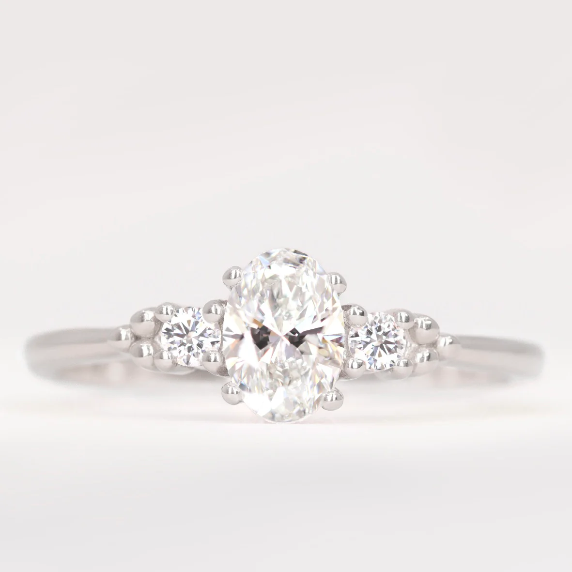 Natalia - Oval Lab Grown Diamond Trilogy Made-to-Order Engagement Ring - Image 4