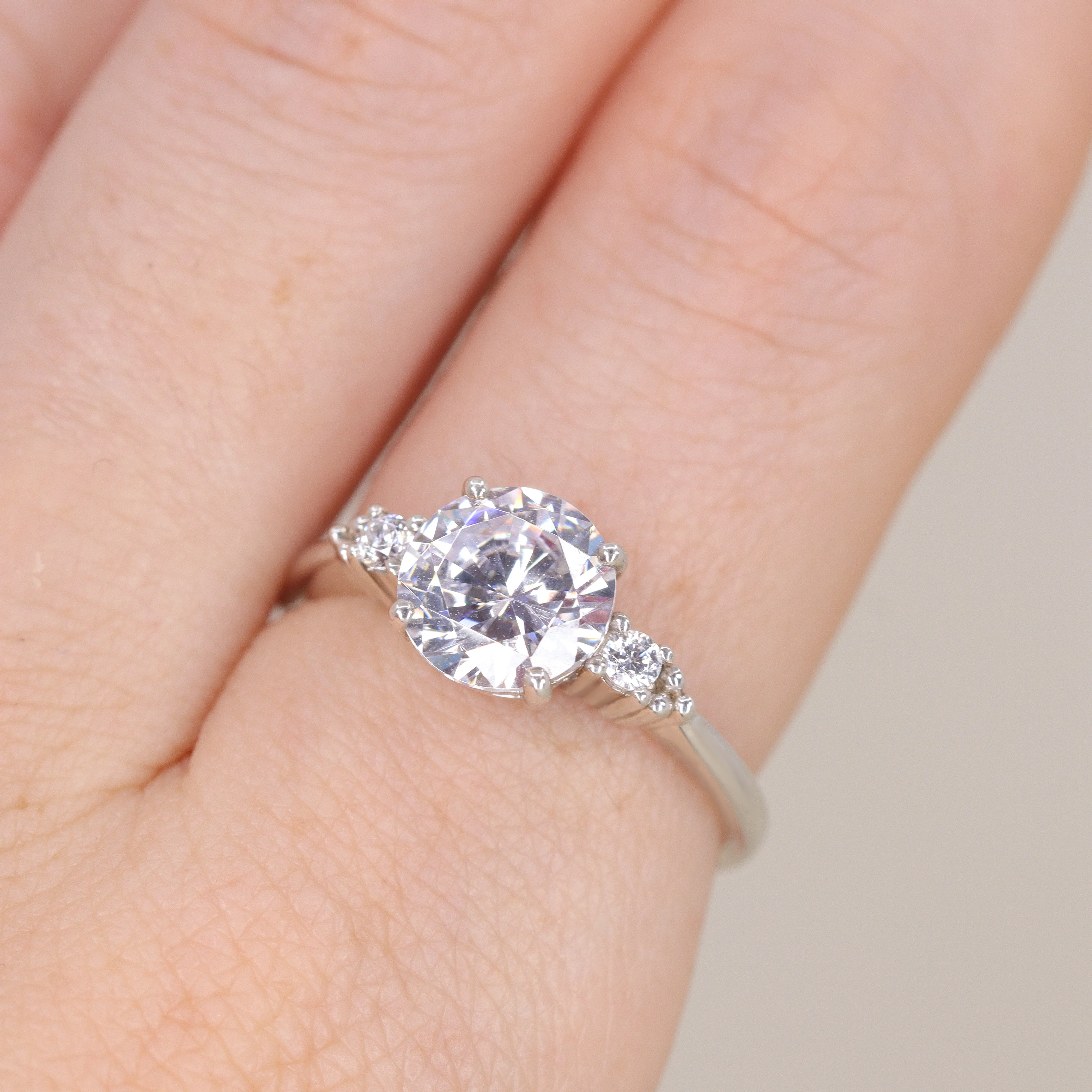 Natalia - Round Brilliant Cut 2.00ct Lab Grown Diamond Trilogy Made-to-Order Engagement Ring - Image 3