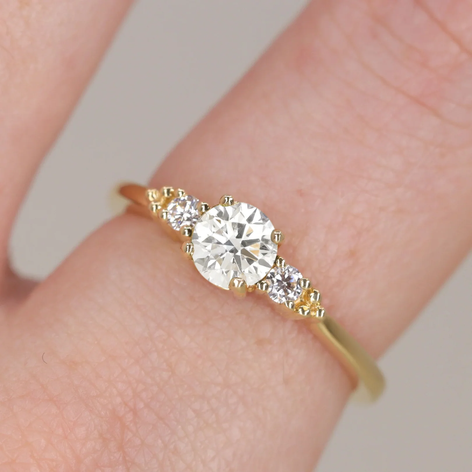 Natalia - Round Brilliant Cut Lab Grown Diamond Trilogy Made-to-Order Engagement Ring - Image 3