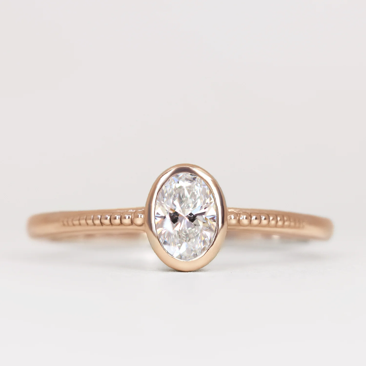 Nina - Oval Cut Diamond Bezel Set Beaded Art Deco Solitaire Build Your Own Engagement Ring - Image 3