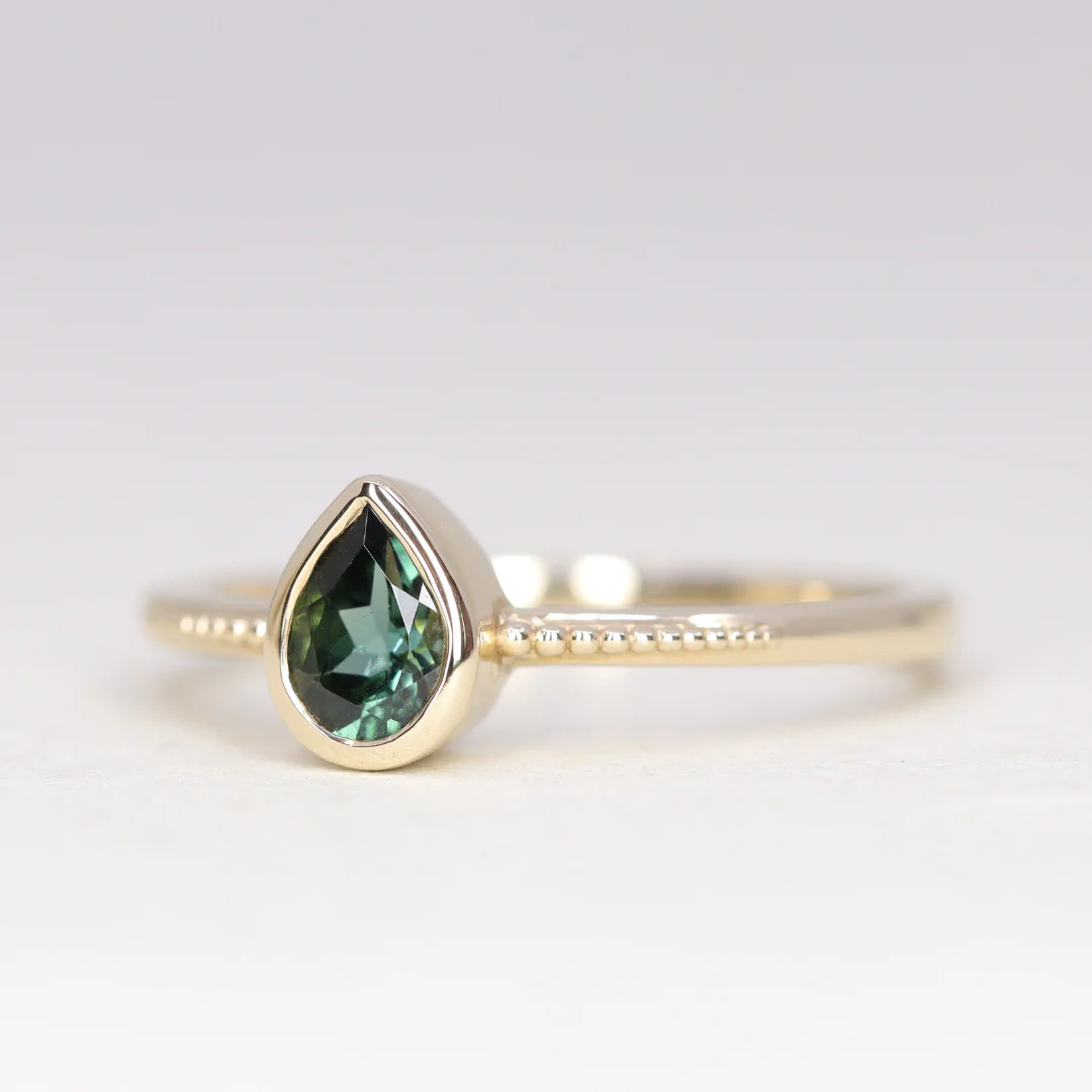 Nina - Teal Tourmaline Art Deco Bezel Set Solitaire Engagement Ring - Ready-to-Wear - Image 3