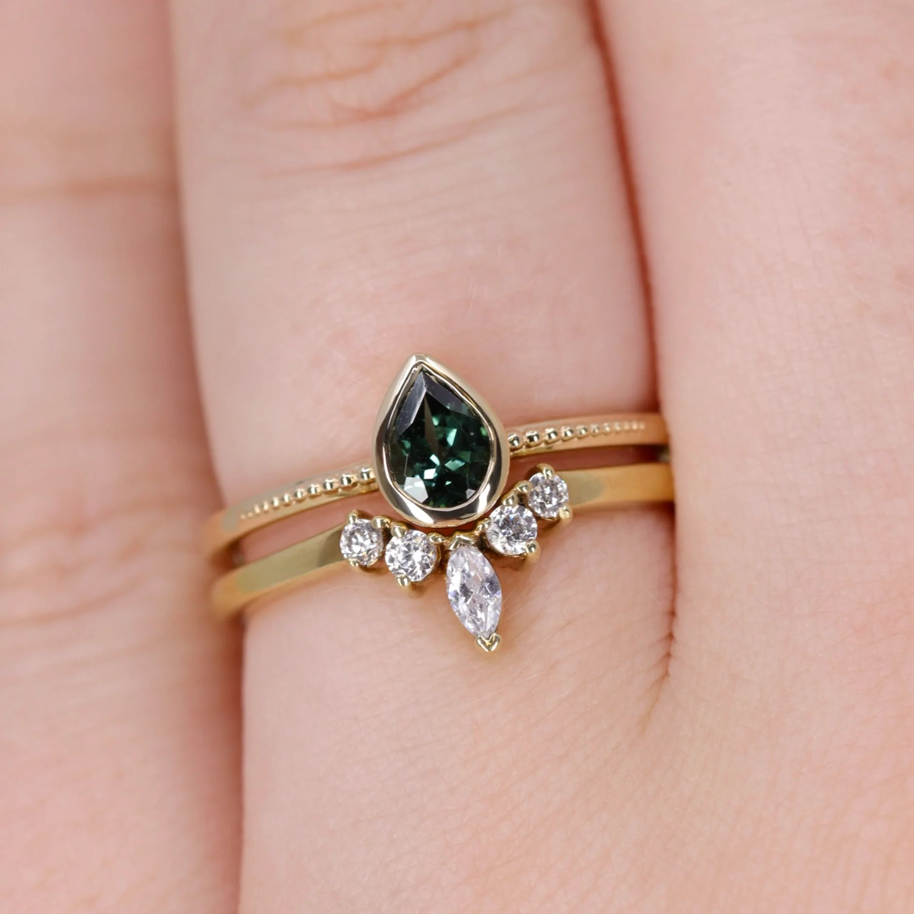 Nina - Teal Tourmaline Art Deco Bezel Set Solitaire Engagement Ring - Ready-to-Wear - Image 4