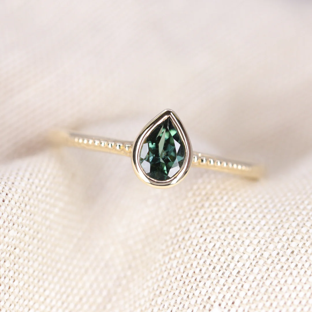 Nina - Teal Tourmaline Art Deco Bezel Set Solitaire Engagement Ring - Ready-to-Wear - Image 5