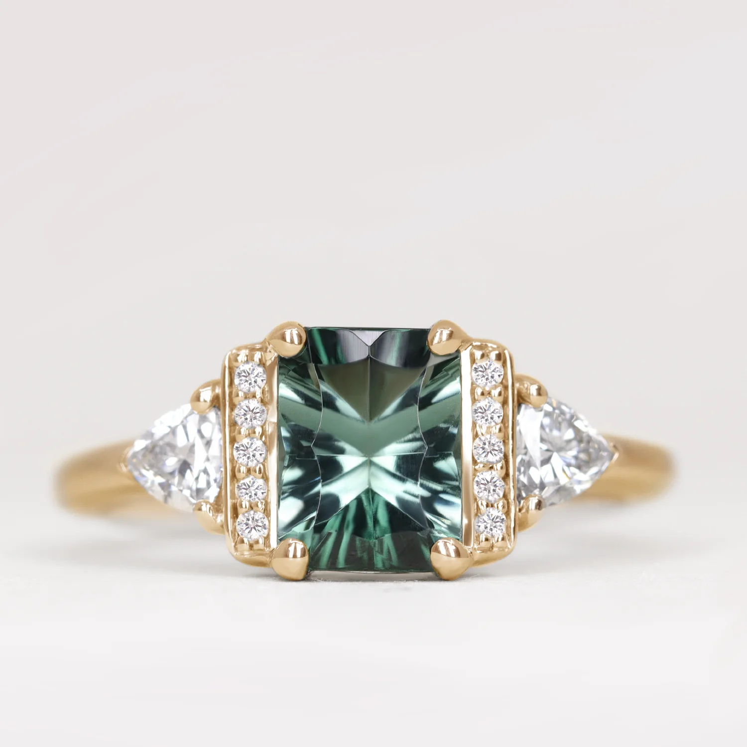Ophelia - Green Tourmaline and Diamond Art Deco Made-to-Order Engagement Ring - Image 3