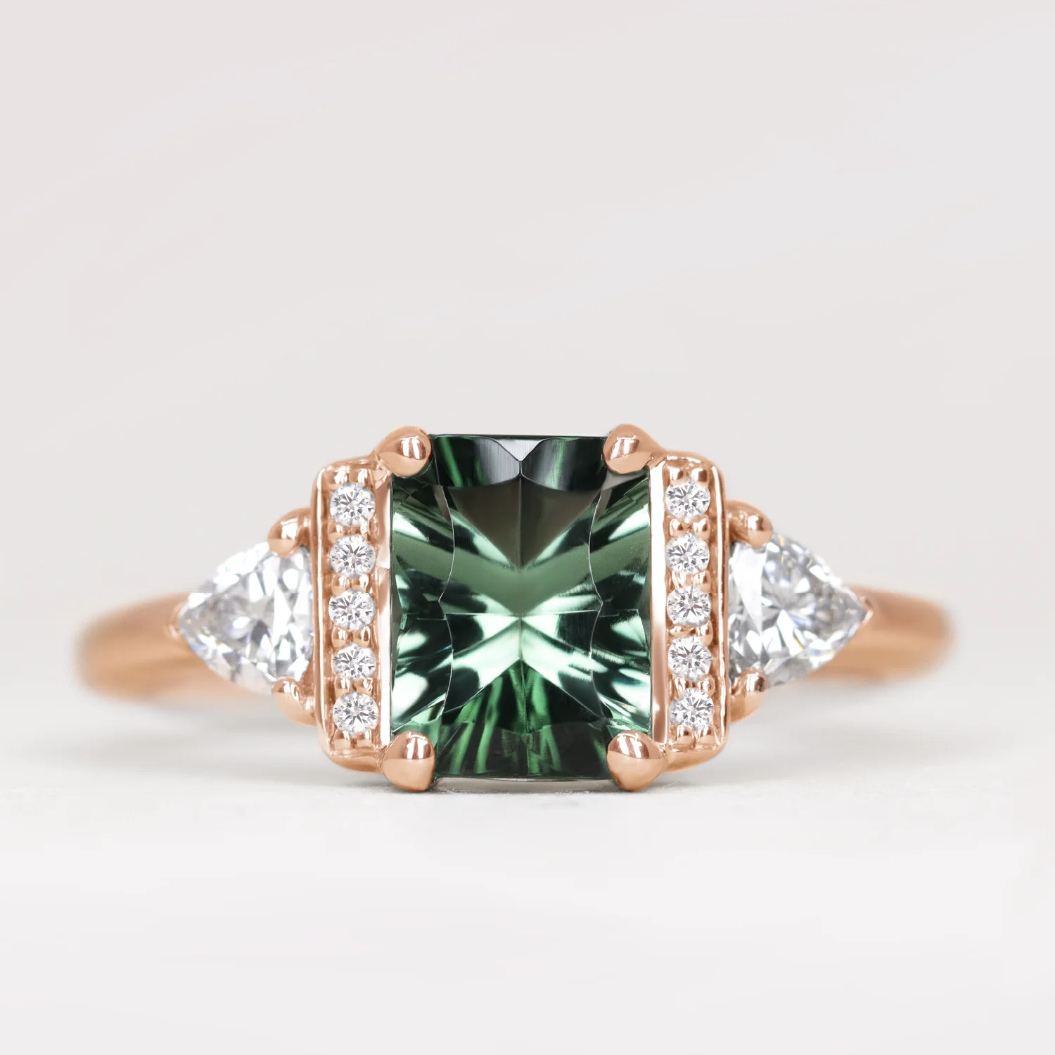 Ophelia - Green Tourmaline and Diamond Art Deco Made-to-Order Engagement Ring - Image 5