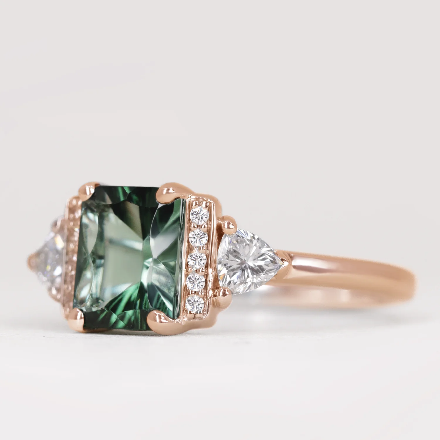 Ophelia - Green Tourmaline and Diamond Art Deco Made-to-Order Engagement Ring - Image 6