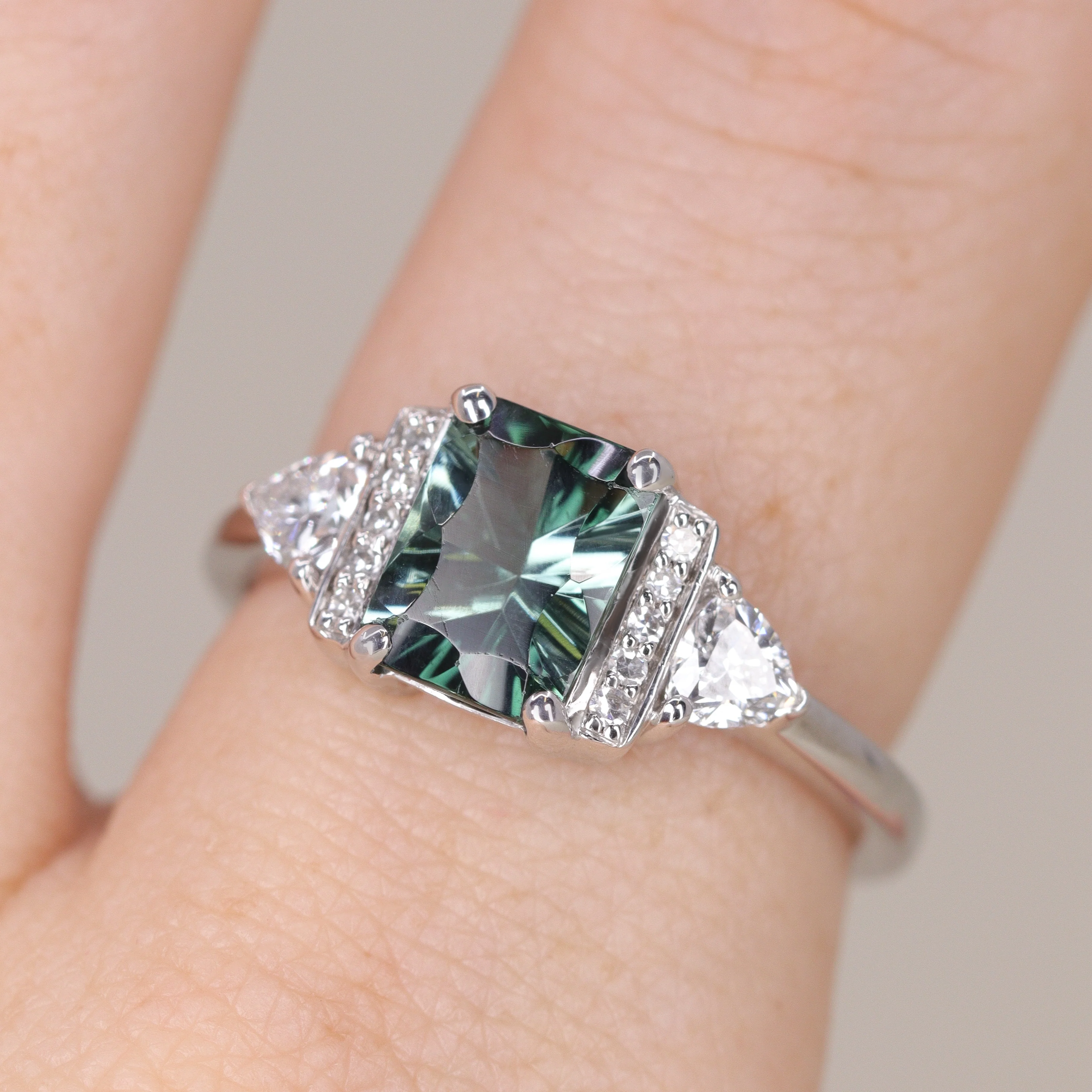 Ophelia - Green Tourmaline and Diamond Art Deco Made-to-Order Engagement Ring - Image 7