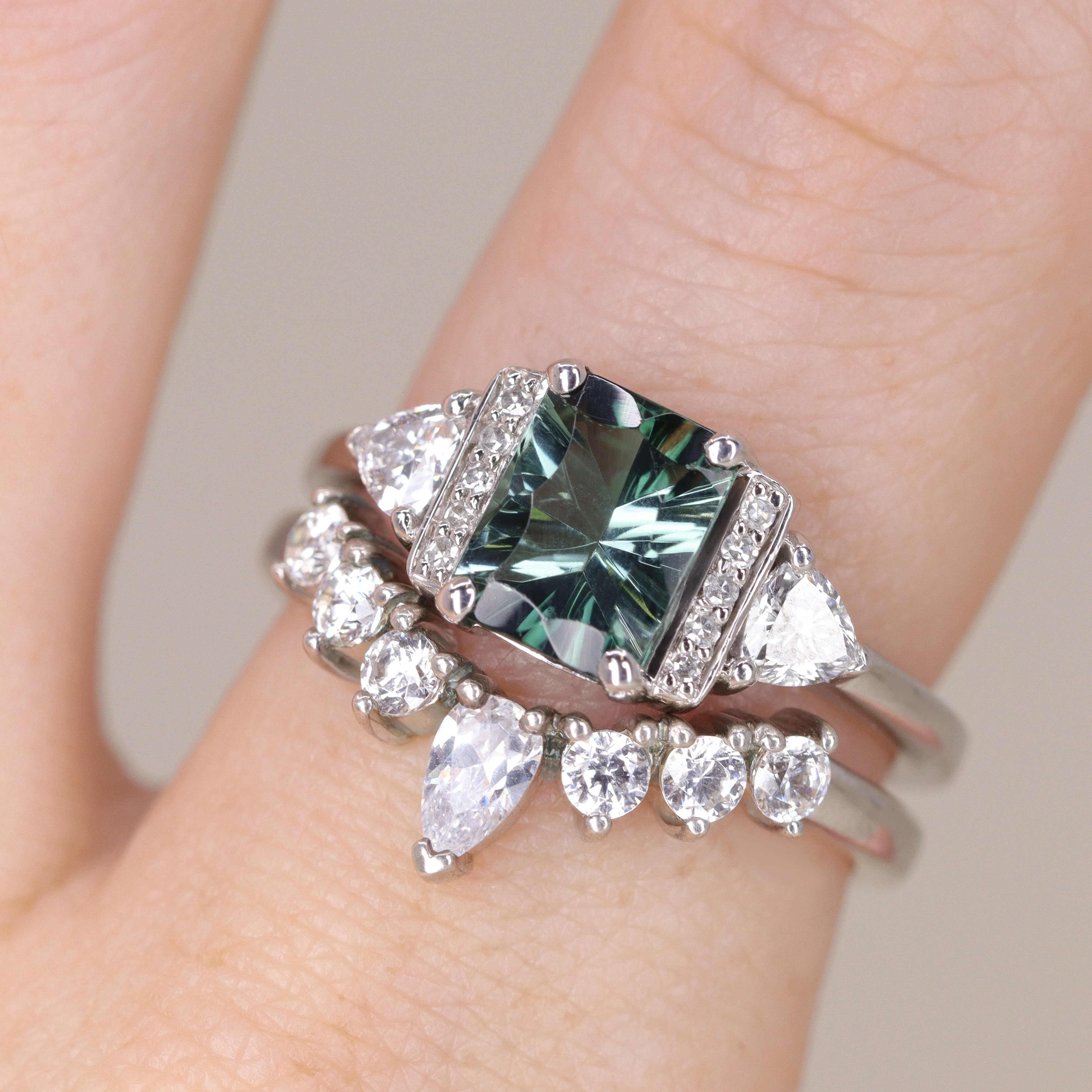 Ophelia - Green Tourmaline and Diamond Art Deco Made-to-Order Engagement Ring - Image 8