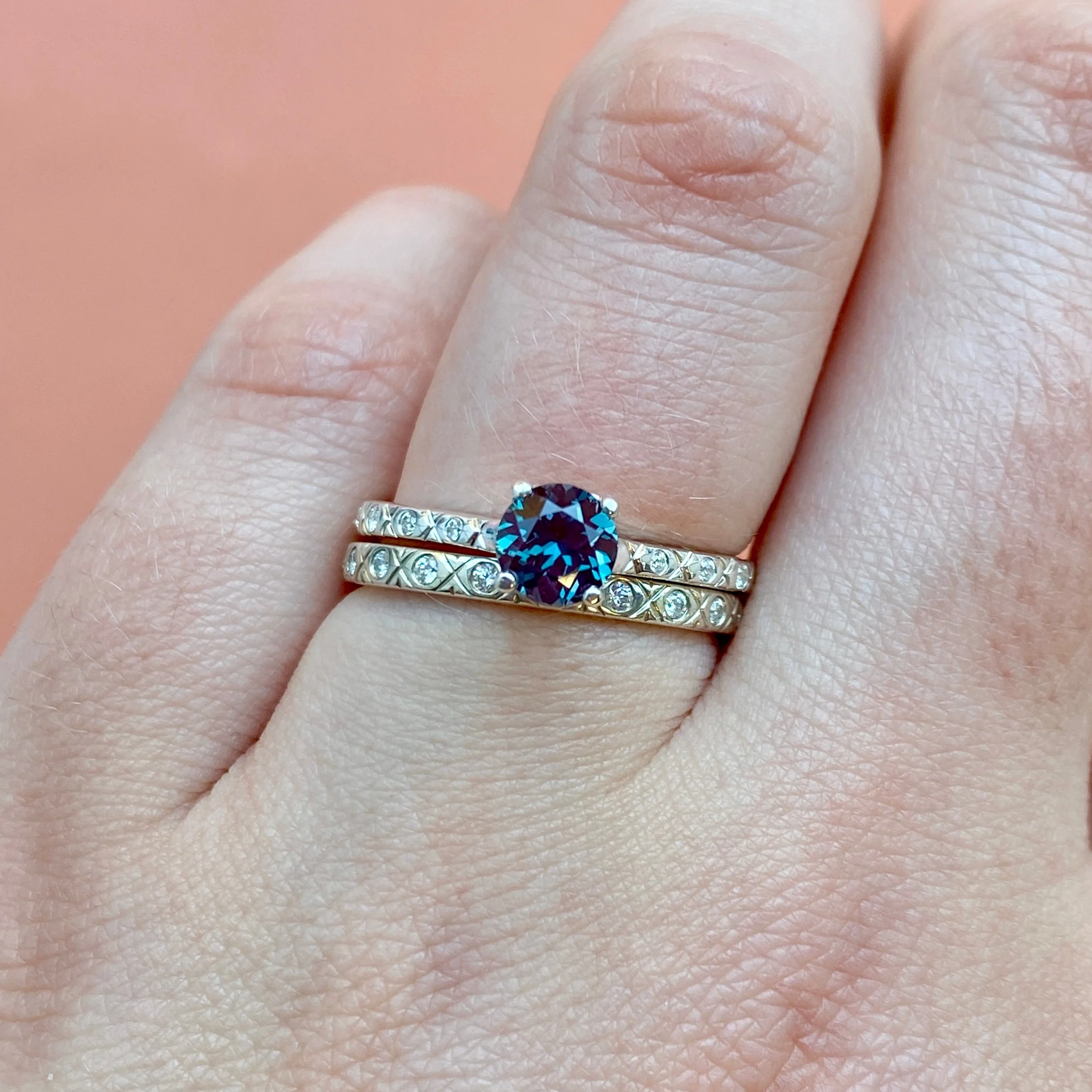 Penelope - Round Cut Lab Grown Alexandrite Art Deco Solitaire Made-to-Order Engagement Ring - Image 3