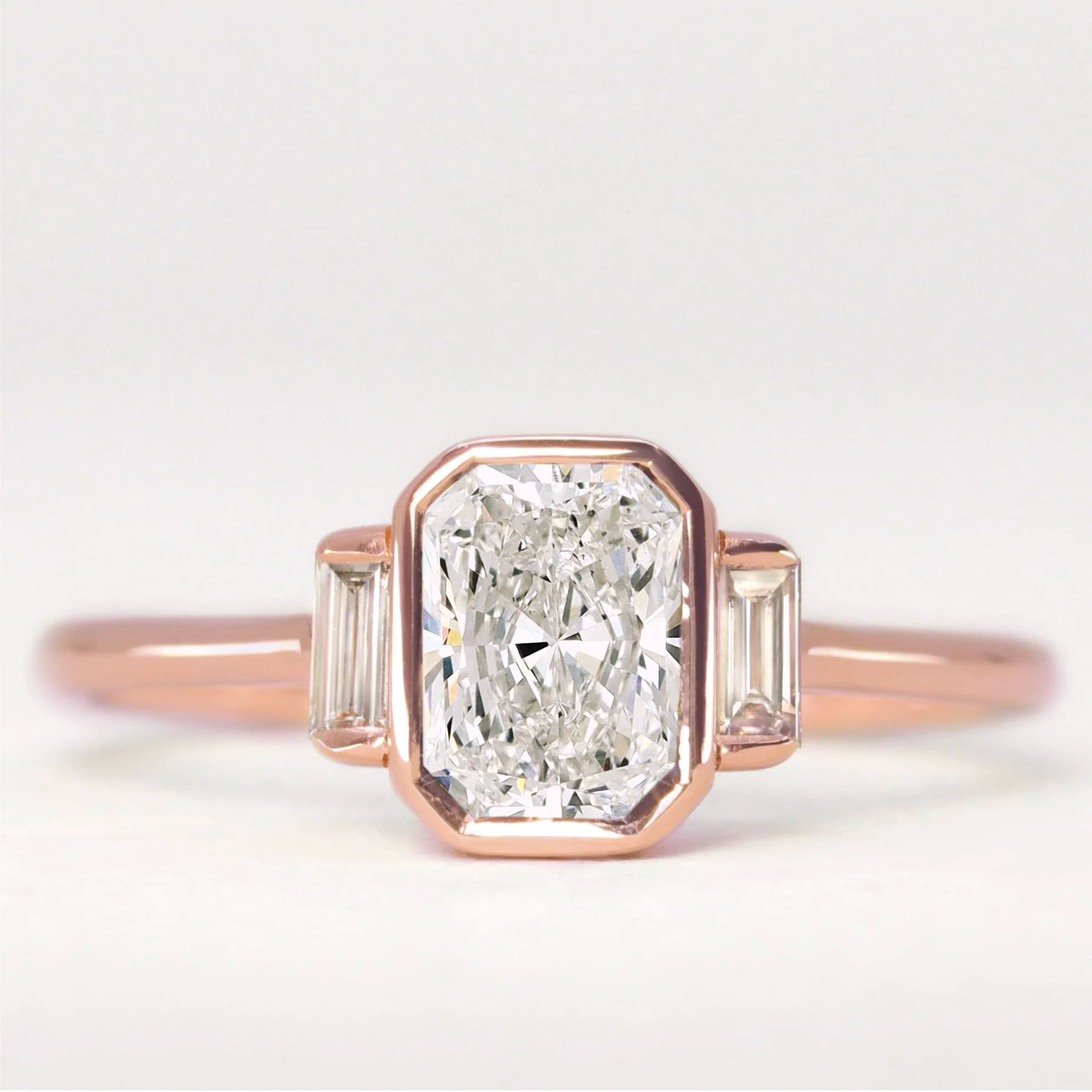 Phoebe - Radiant Cut Diamond Baguette Accents Bezel Set Trilogy Build Your Own Engagement Ring - Image 3