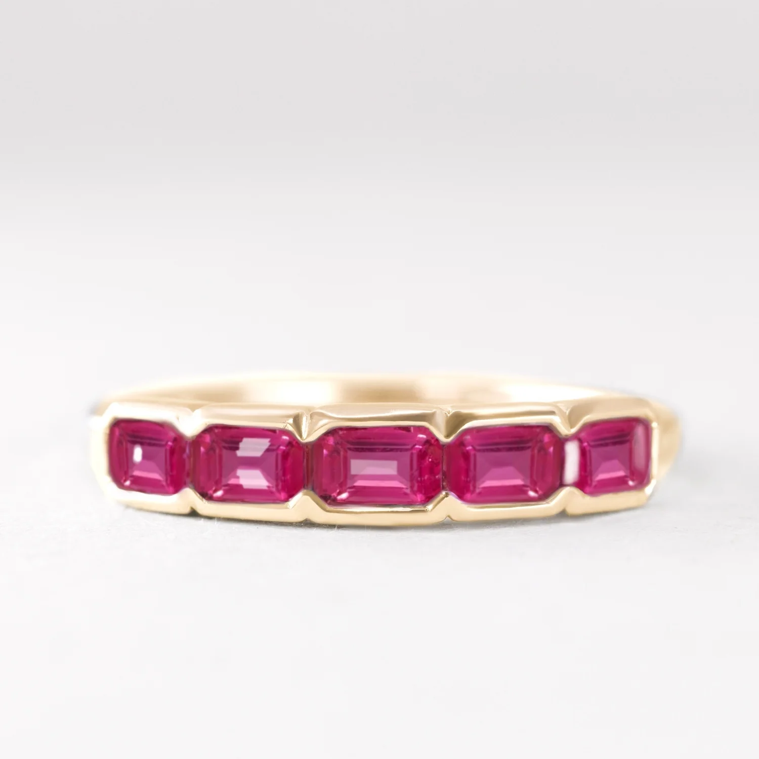 Primrose - Emerald Cut Pink Tourmaline 5 Stone Eternity Dress Ring - Image 3