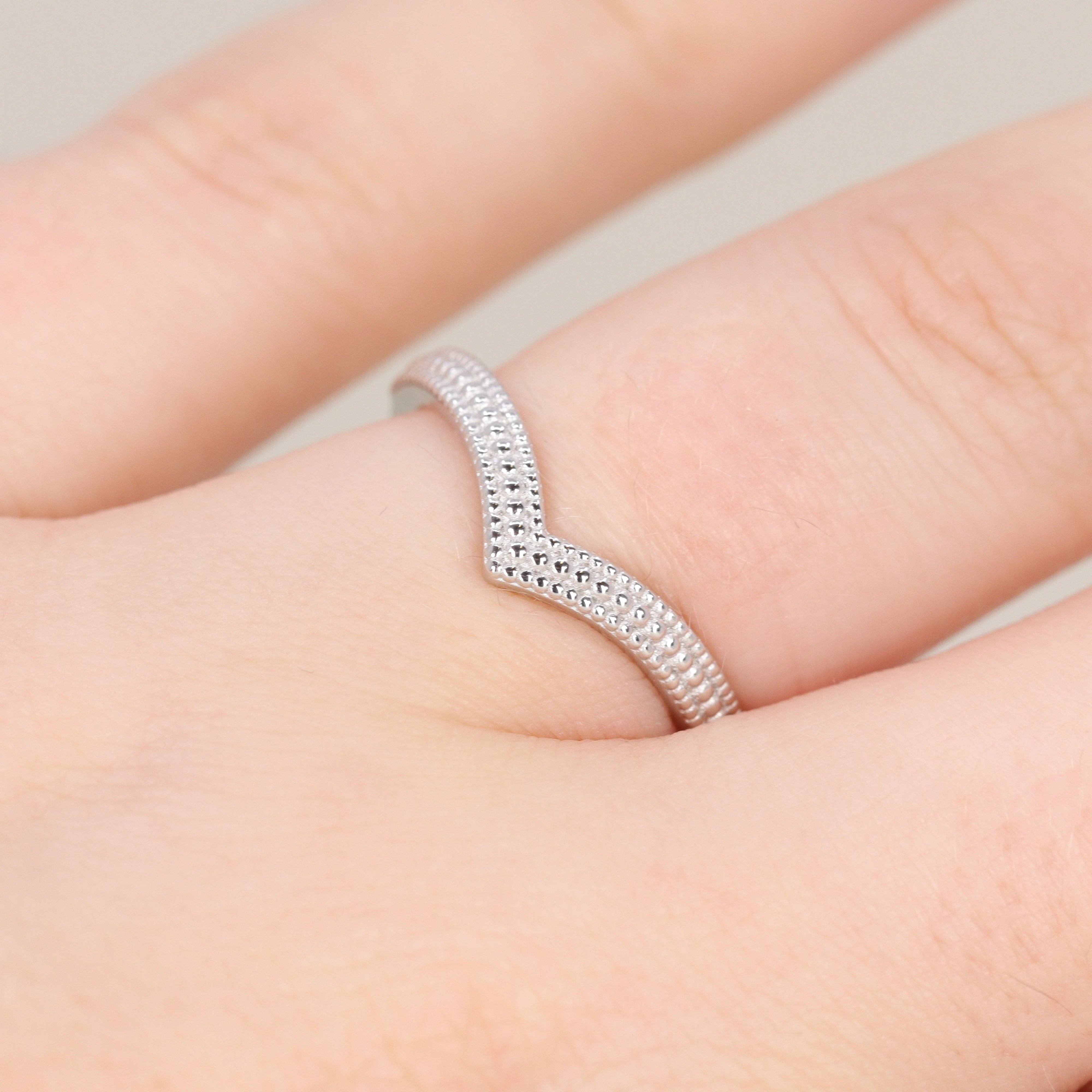 Quinn - Vintage Style Beaded Wishbone Half Eternity Wedding Ring - Made-to-Order - Image 3