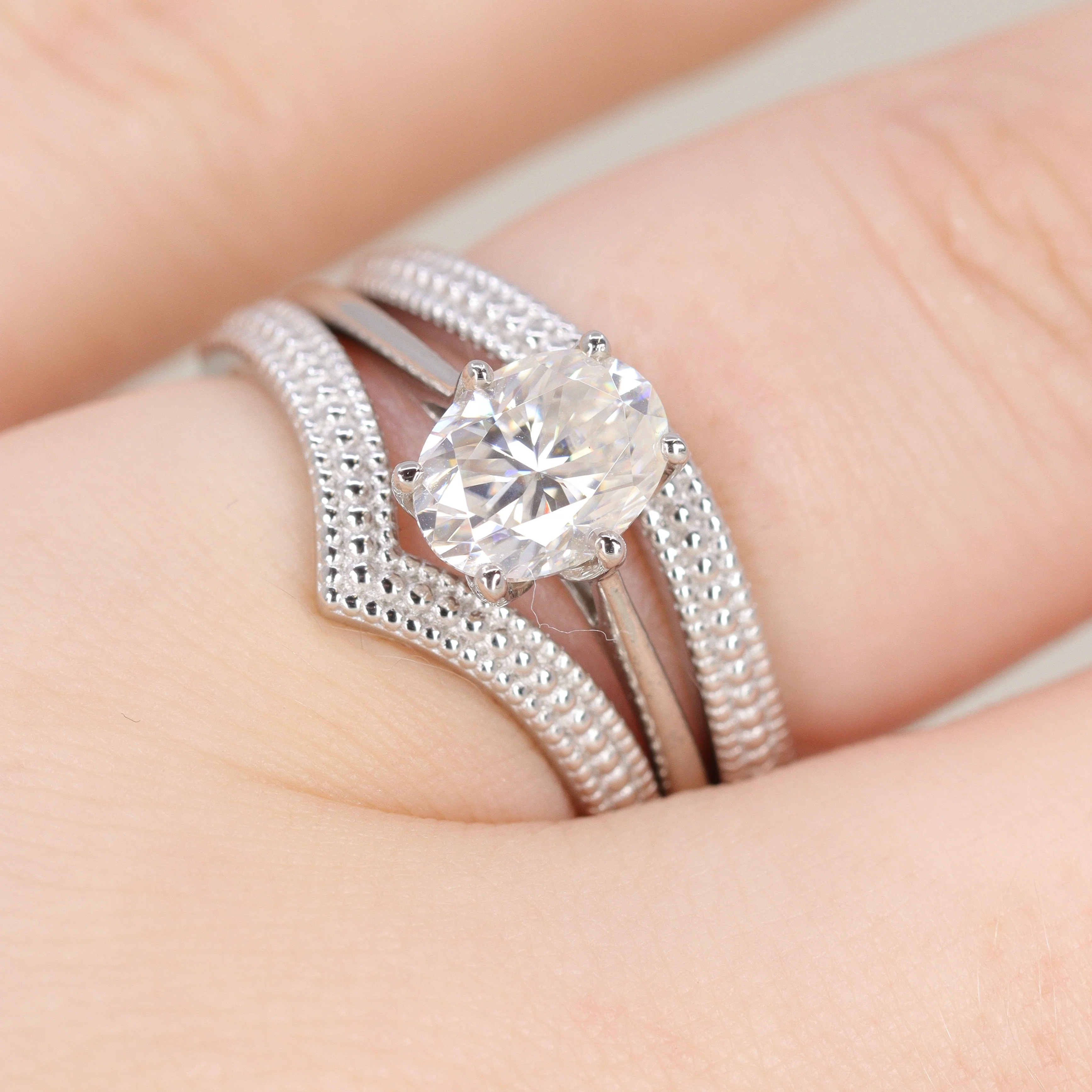 Quinn - Vintage Style Beaded Wishbone Half Eternity Wedding Ring - Made-to-Order - Image 5