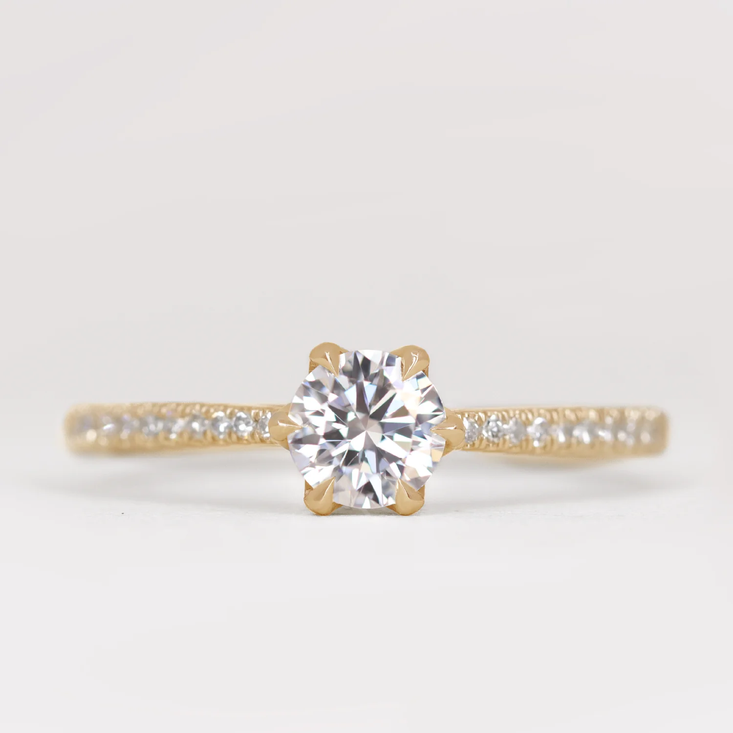 Raine - Round Lab Grown Diamond Floral Basket Solitaire Made-to-Order Engagement Ring - Image 4