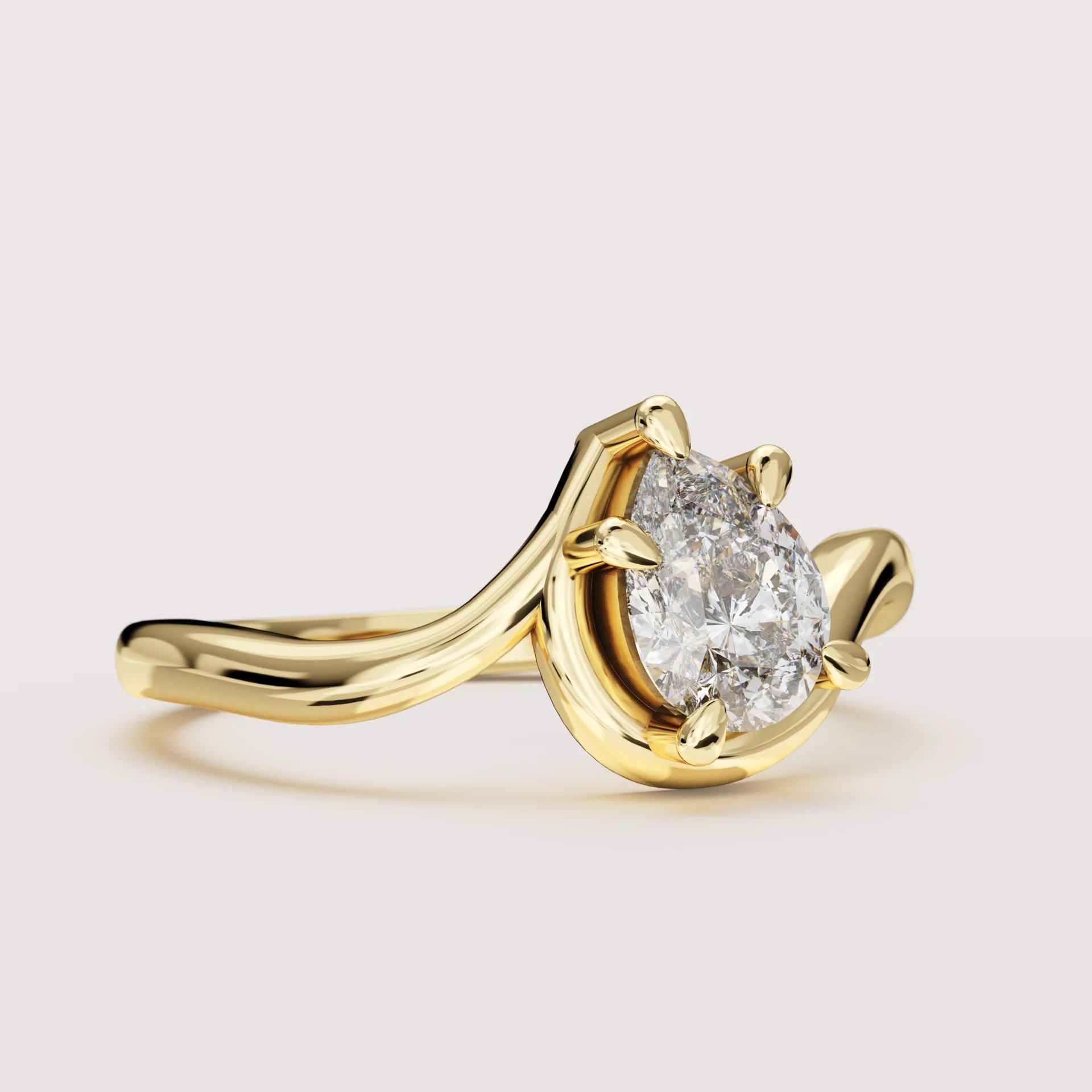 Raye - Asymmetric Pear Cut Diamond Organic Twist Solitaire Custom Engagement Ring - Image 3