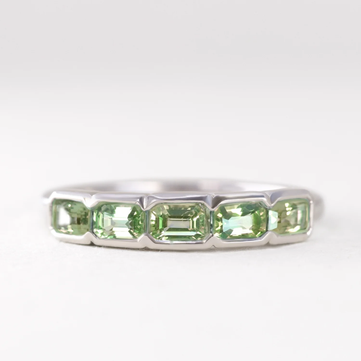 Sage - Emerald Cut Green Sapphire 5 Stone Eternity Dress Ring - Image 3